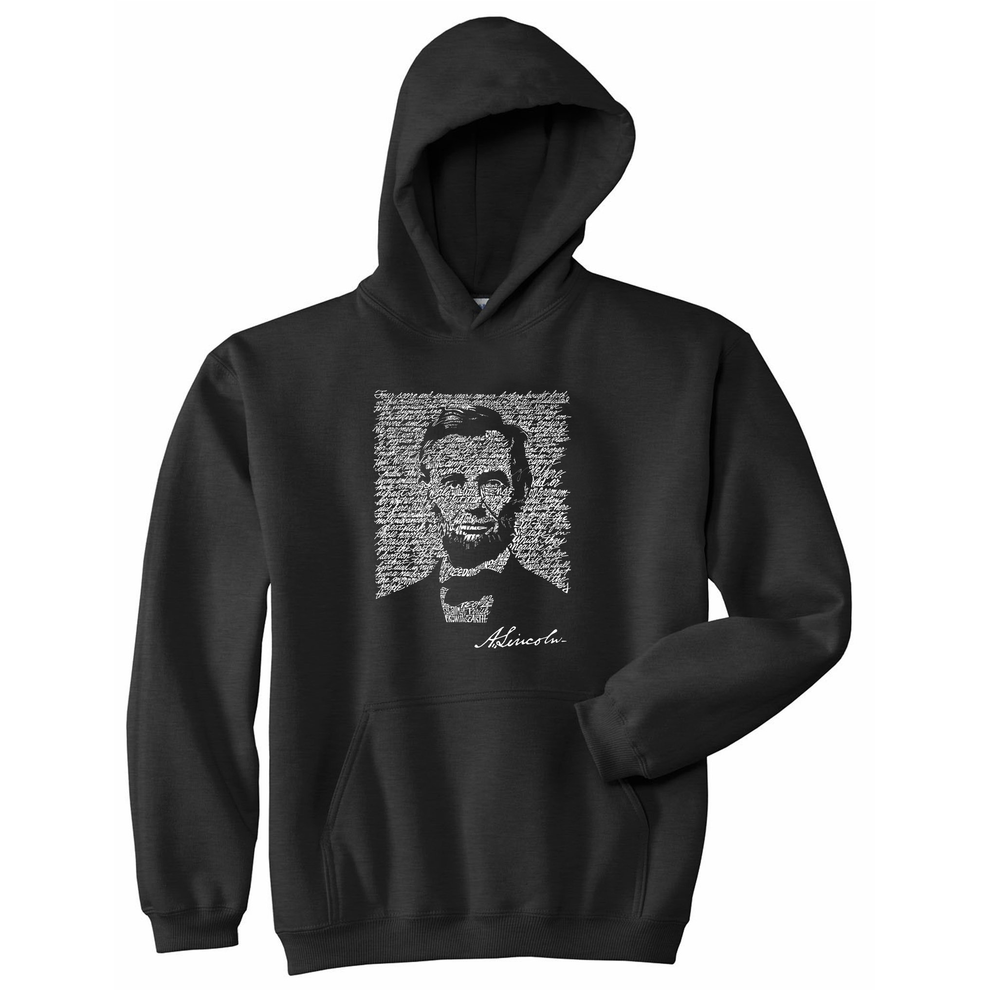 LA POP ART Men's Graphic Hooded Sweatshirt with Abraham Lincoln Gettysburg Address Design - Vintage American History Pullover for Casual Wear & Political Enthusiasts