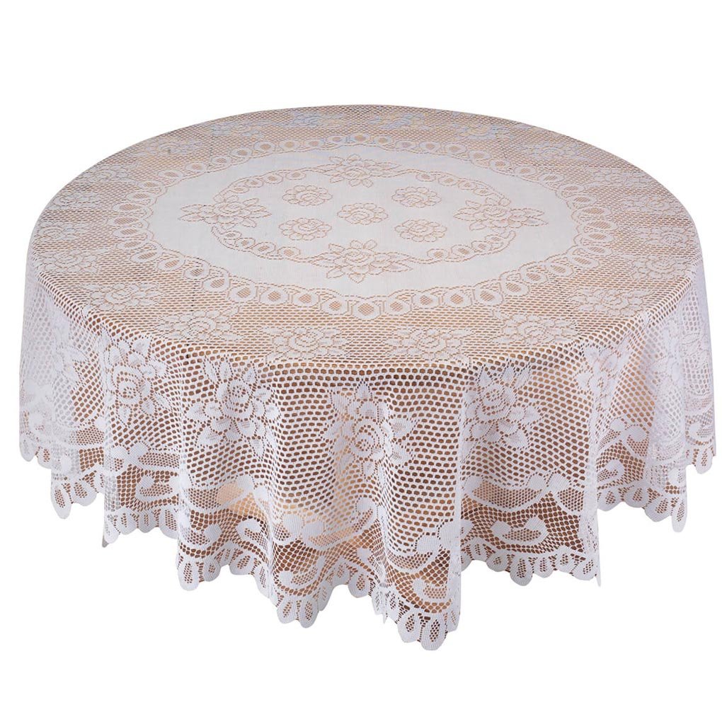 Elegant White Rose Lace Tablecloth - 72 Inch Round Dining Table Cover for Wedding, Party & Home Decor