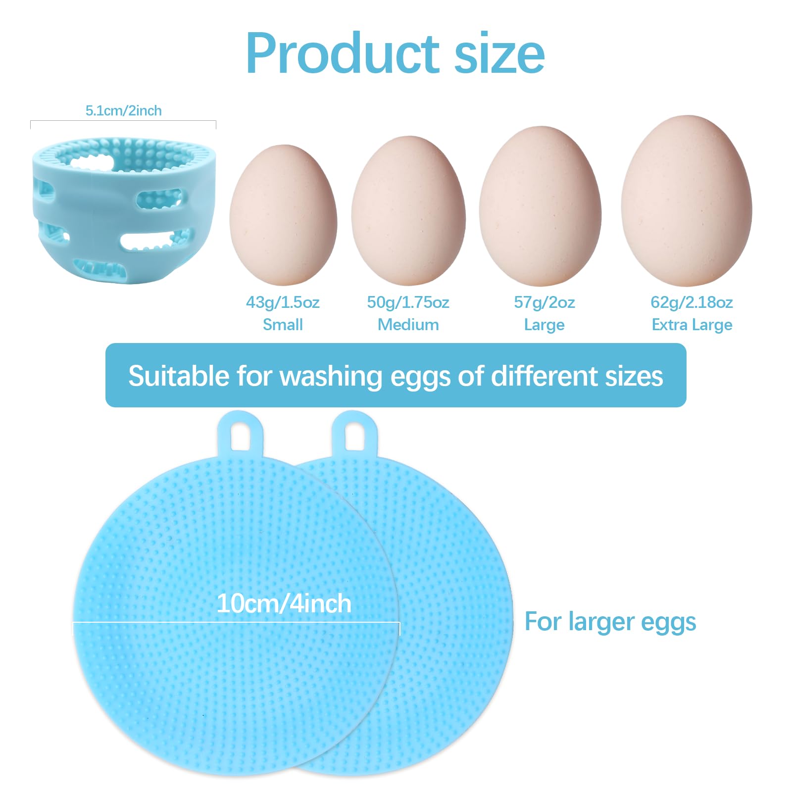 2 Pack Egg Washer & 2 Pack Silicone Dish Scrubber Set - Reusable Egg Cleaner for Fresh Eggs, Non-Scratch Kitchen Sponges for Dishes - Perfect for Washing Farm Fresh Eggs, Cleaning Delicate Cookware & Everyday Dishwashing