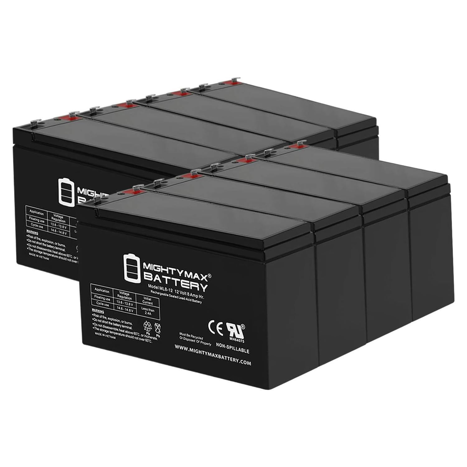 Mighty Max Battery ML8-12 - 12V 8AH Replacement Battery for APC Back-UPS ES 500 UPS System - 8 Pack - Perfect for Home Office, Emergency Power Backup & Uninterrupted Computing