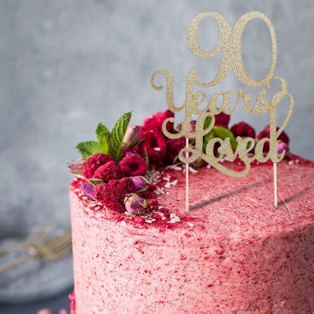 90th Birthday Cake Topper - Glitter Photo Decoration for 90 Years Celebration, Anniversary Party Supplies | Perfect for Milestone Birthdays, Retirement Parties & Golden Anniversary Cakes