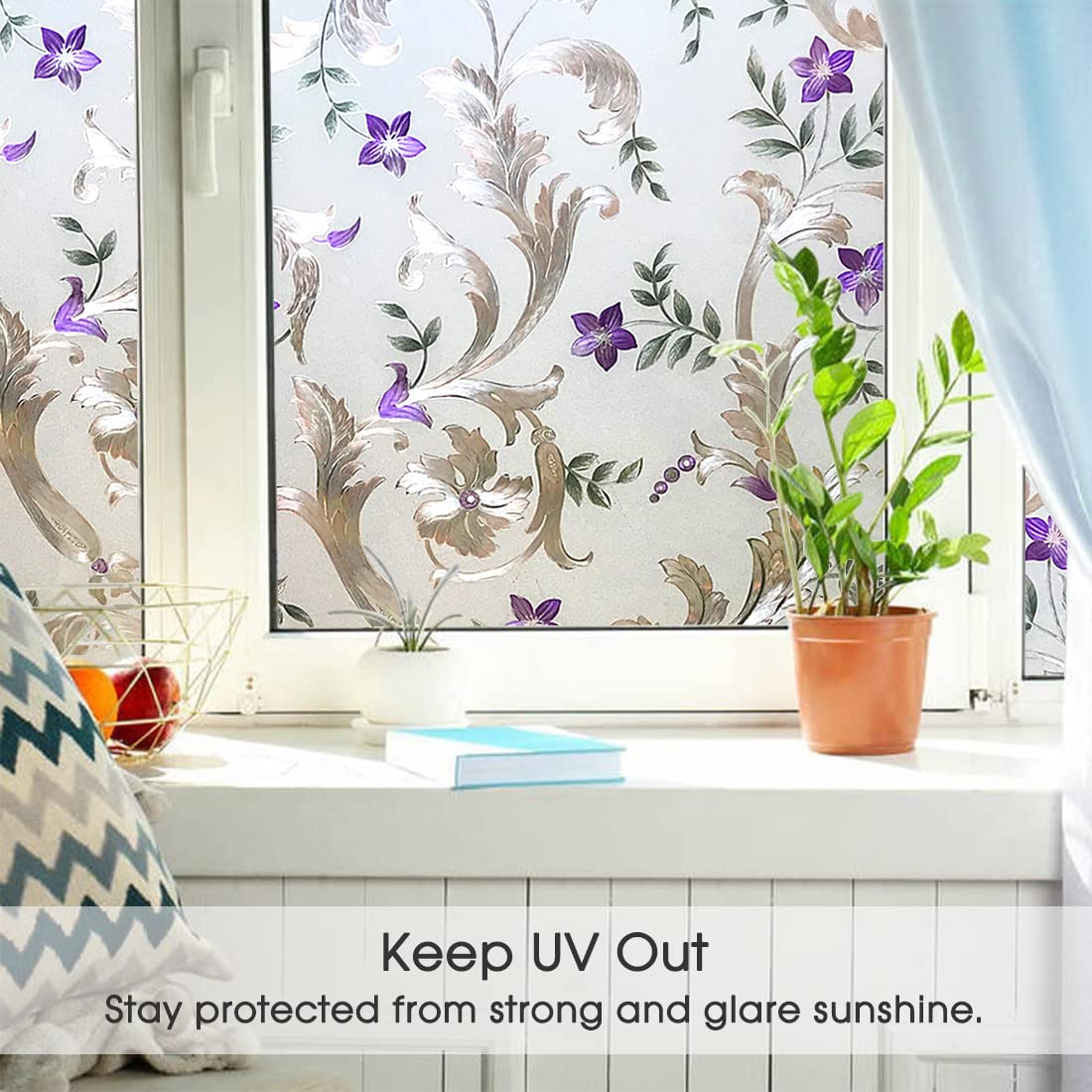 Frosted Iris Flower Static Cling Window Film - Non-Adhesive Privacy Decorative Glass Cover - UV & Heat Control Removable Window Cling - 23.5x78.5 Inch - Perfect for Bathroom, Bedroom, Office & Patio Doors