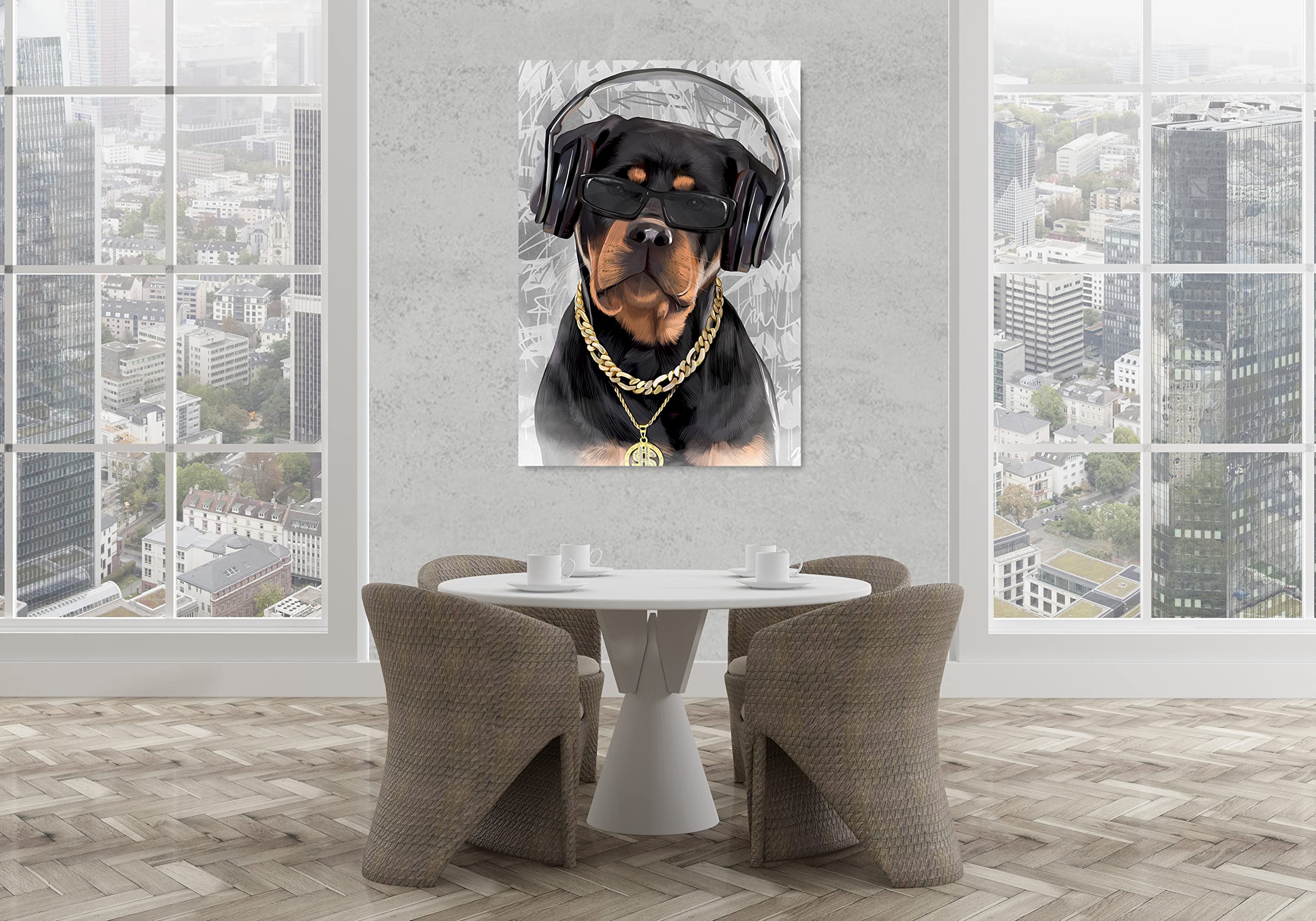 Funny Dog Portrait Wall Art - Cute Rottweiler Rapper Canvas Print 24x32 Inch | Unique Home Decor for Dog Lovers | Perfect for Living Room, Bedroom & Office | Stretched & Ready to Hang | Great Gift Idea for Pet Owners