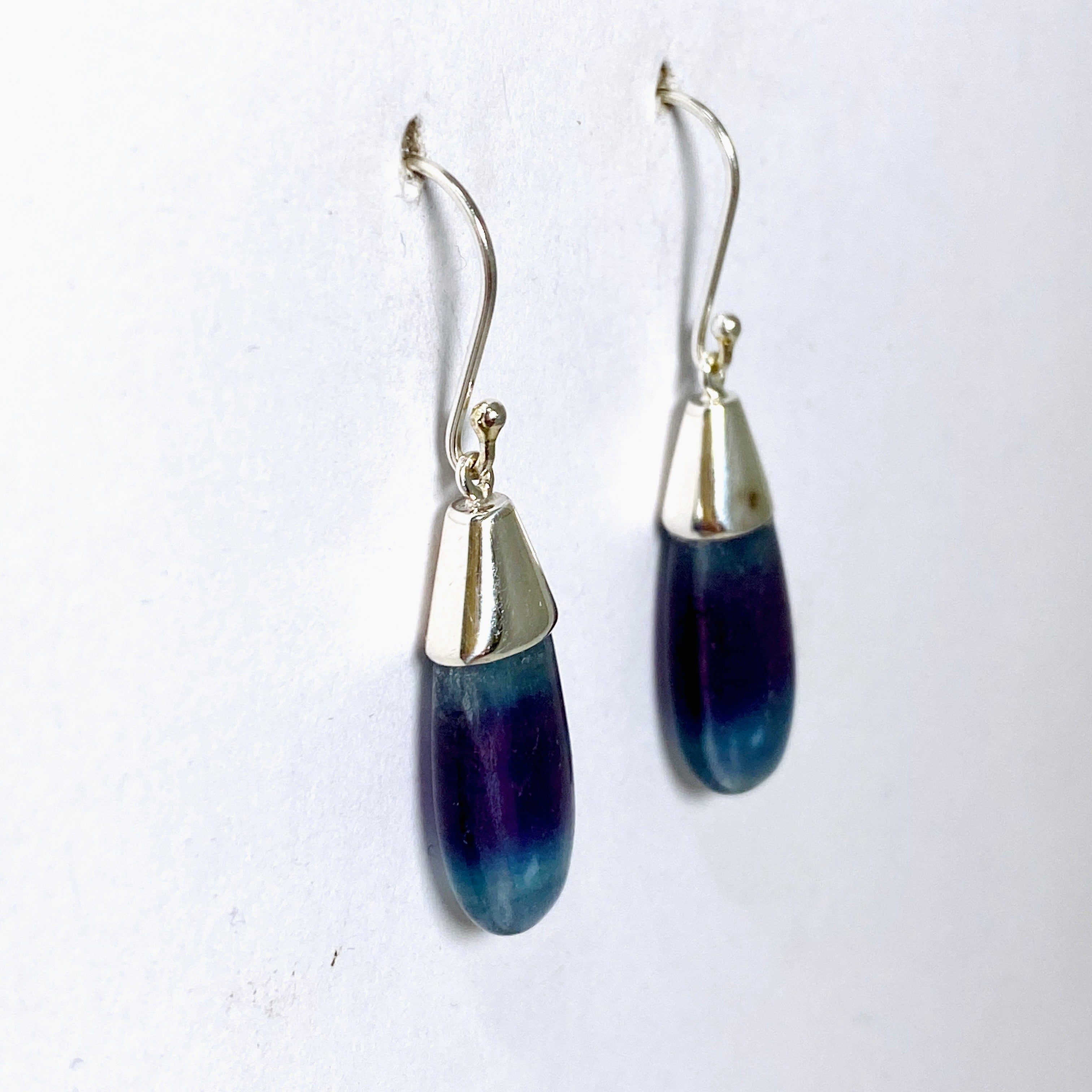 Fluorite Teardrop Cabochon Earrings - Handmade Gemstone Jewelry for Women - Perfect for Boho Style & Everyday Wear
