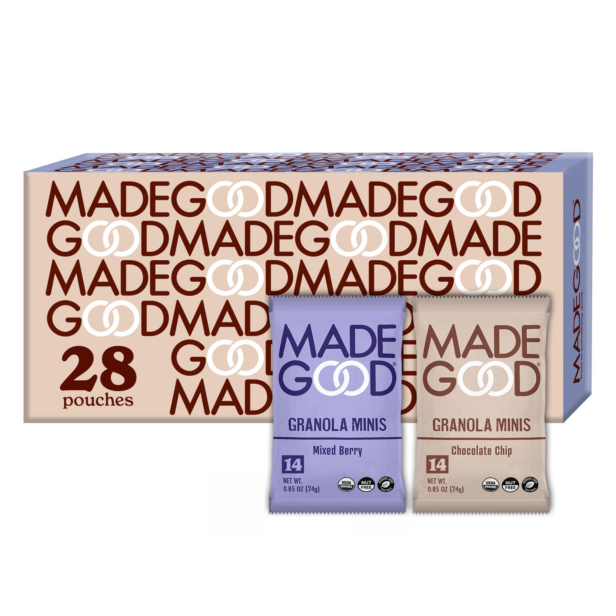 MadeGood Granola Minis Chocolate Chip & Mixed Berry Variety Pack (28 Count) - Gluten Free, Organic, Vegan Snacks for Kids & Adults - Perfect for School Lunches, Hiking & On-The-Go Healthy Snacking