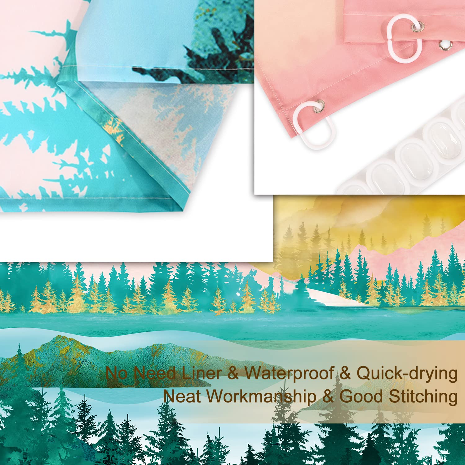 RosieLily Nature Inspired Shower Curtain - Mountain Forest Sun Moon Landscape Bathroom Decor, 72x72 Inches Waterproof Fabric - Perfect for Spa-Like Retreats & Cozy Bathroom Makeovers