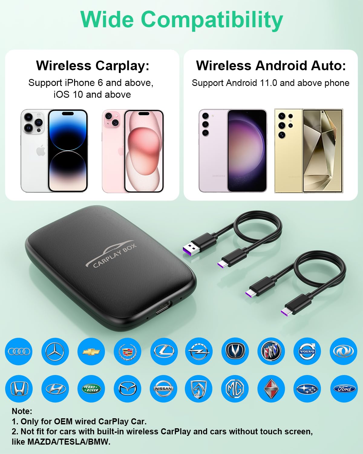 5-in-1 Wireless CarPlay Adapter with Netflix & YouTube Support | 2025 Wireless CarPlay & Android Auto Dongle | Wired to Wireless Converter | Magic CarPlay AI Box for iPhone & Android | Perfect for Long Road Trips & In-Car Entertainment