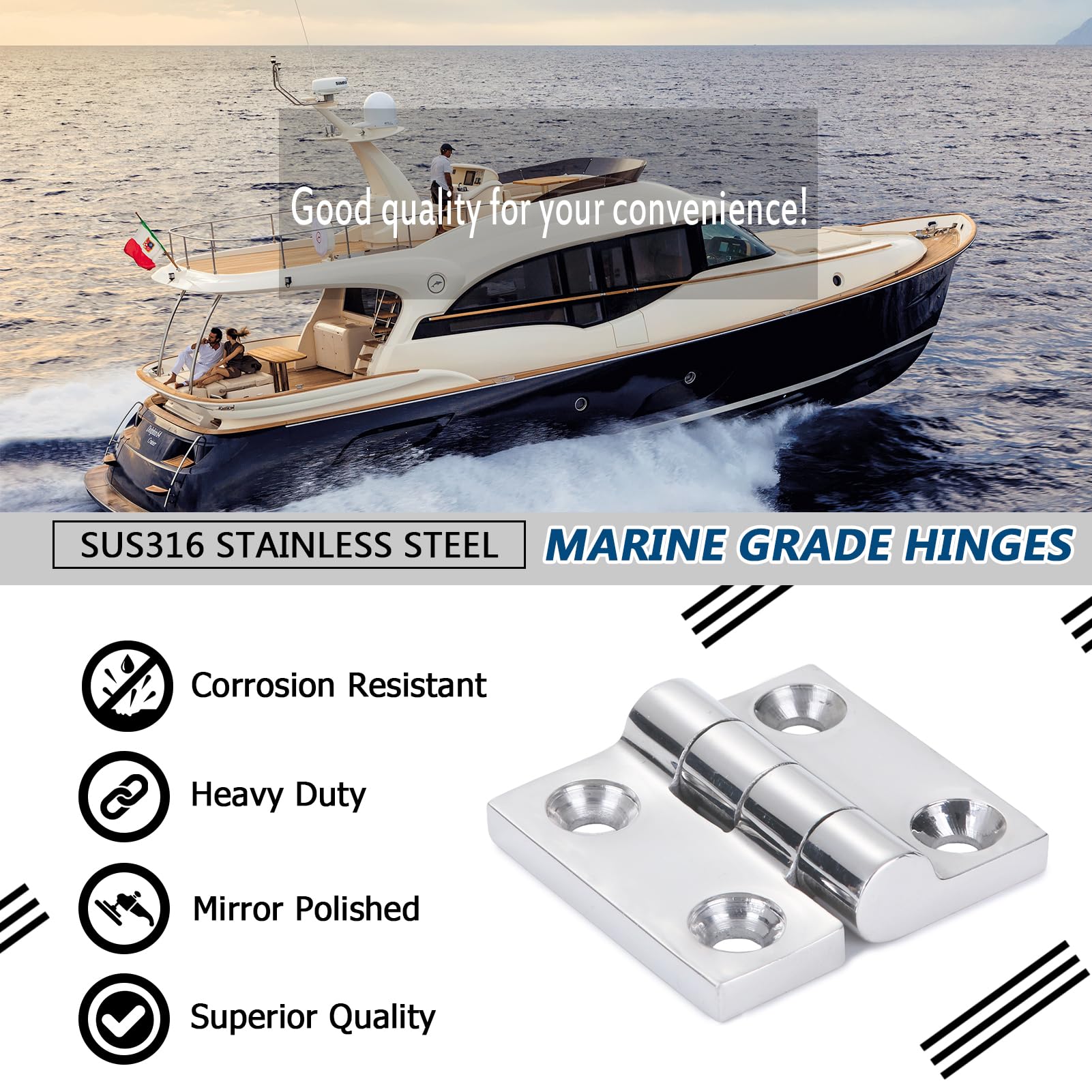 Atibin Heavy Duty Marine Hinge - 316 Stainless Steel Boat Deck Hinges for Cabinets & Doors | Corrosion-Resistant Marine Hardware for Boats, Yachts & Outdoor Applications