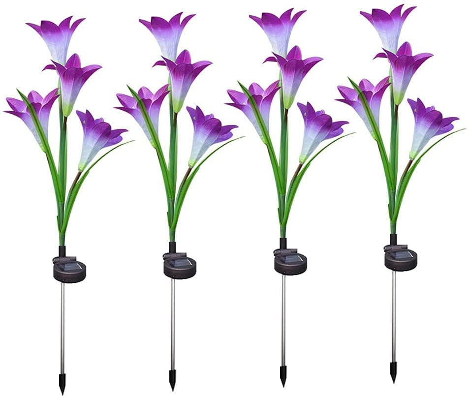 Upgraded Solar Garden Lights Outdoor - 4 Pack Multi-Color Changing Lily Solar Flower Lights with Bigger Flower & Wider Panel for Patio, Yard, Pathway Decoration | Waterproof & Auto On/Off | Perfect for Garden, Lawn, Deck Lighting at Night