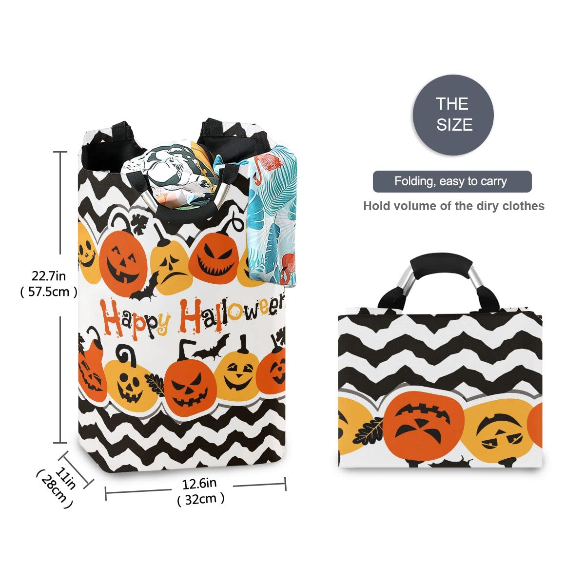 DOMIKING Halloween Pumpkin Cheerful Collapsible Laundry Basket - Kids Room Storage Organizer, Toy Hamper & Dorm Cloth Bag for Dirty Laundry | Perfect for Halloween Decor, Kids Bedroom & College Dorm Organization