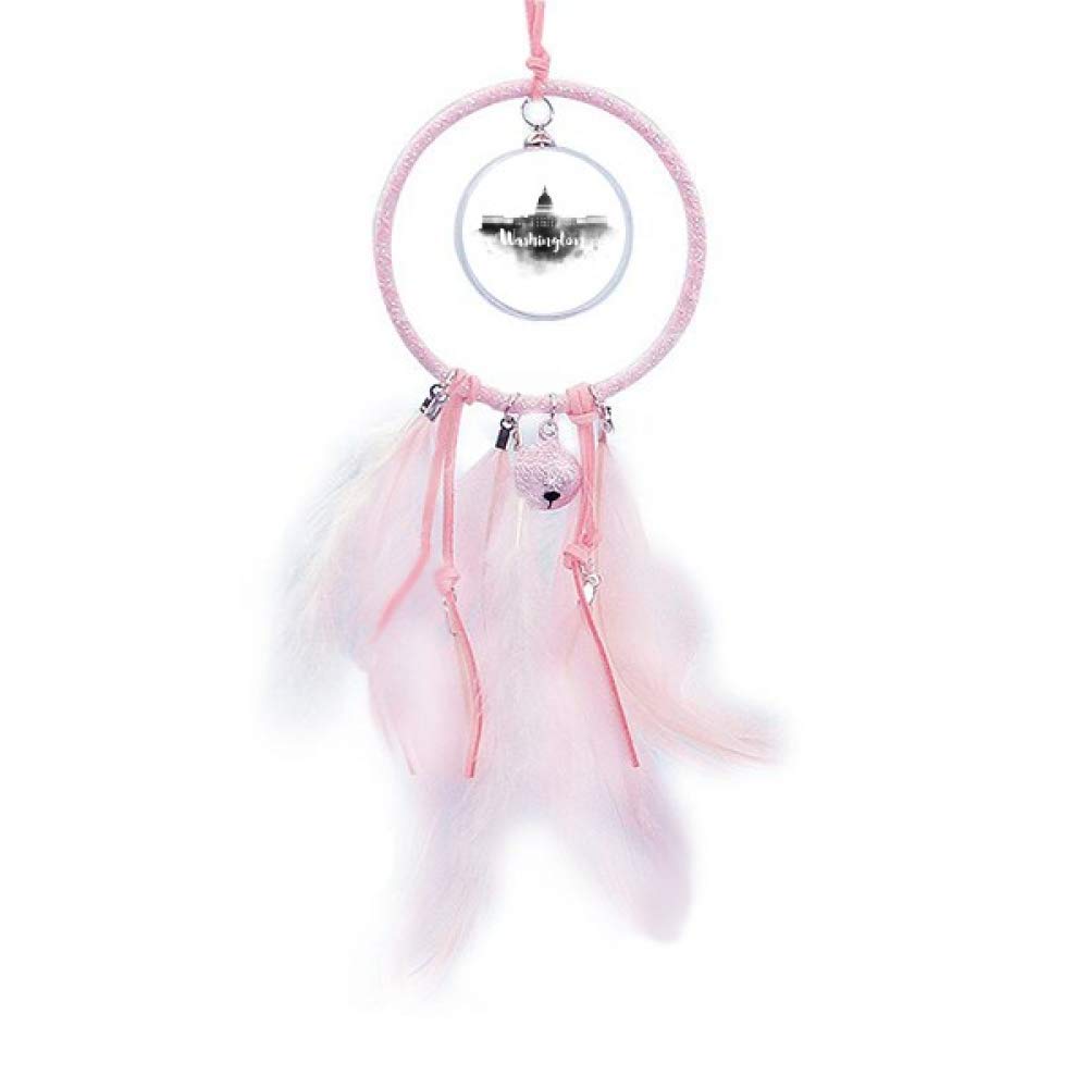 Washington DC Landmark Themed Dream Catcher with Small Bells - Handmade Boho Bedroom Decor for Wall Hanging, Nursery, Dorm Room & Meditation Space