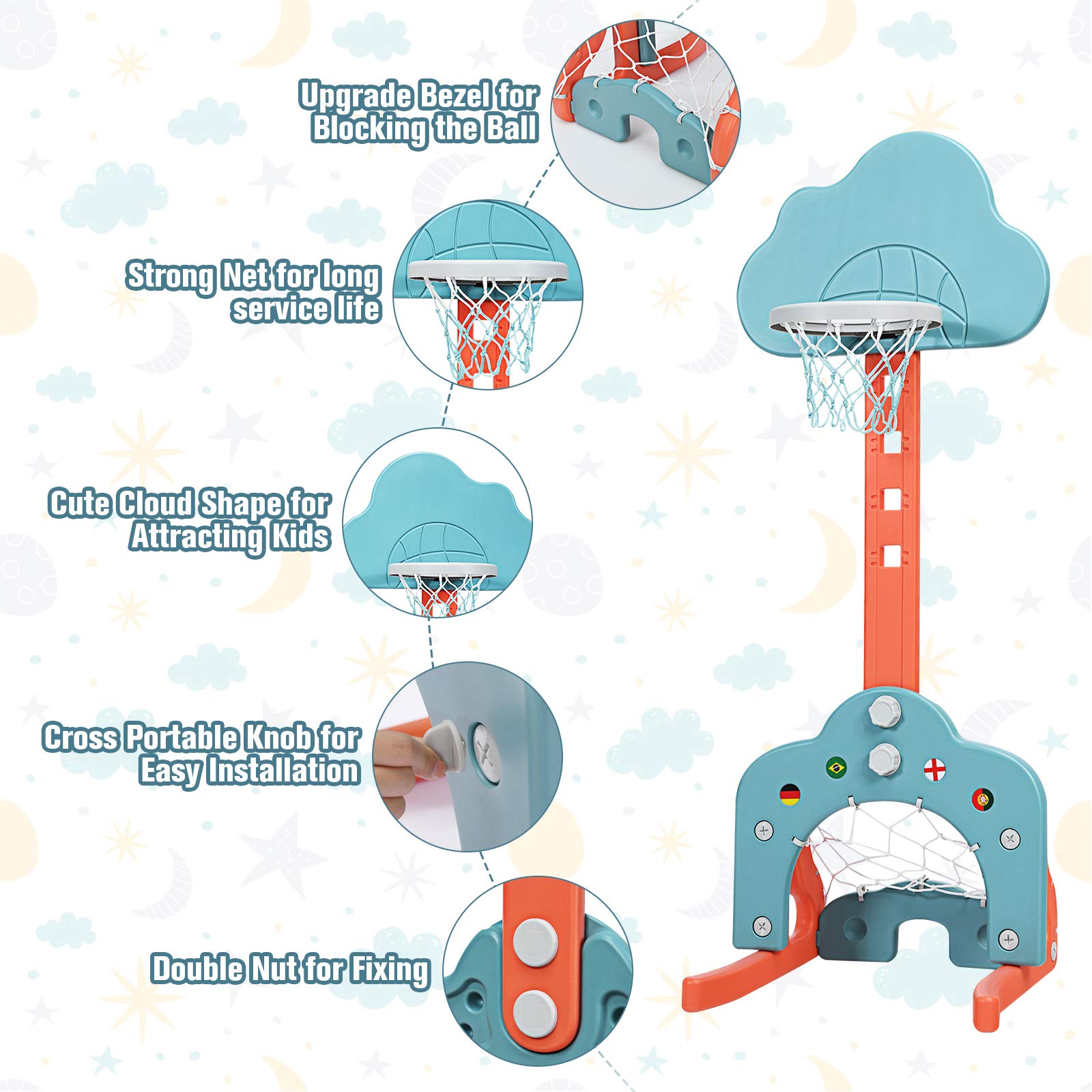 Costzon Adjustable Kids Basketball Hoop Set - Indoor/Outdoor Sports Toy for Toddlers - Perfect Gift for Birthday & Playtime