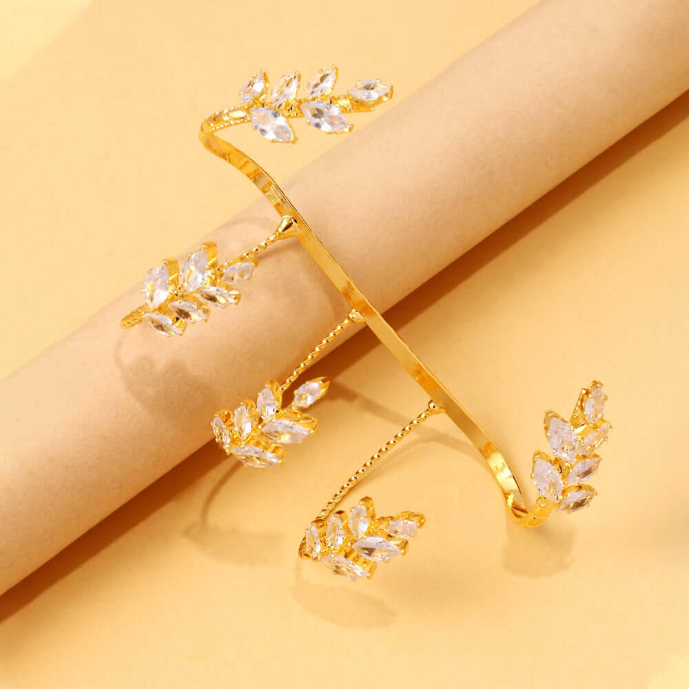 Elegant Leaf Wedding Hand Cuff Ring WJ402 - Dainty Bridal Jewelry for Wedding, Engagement & Special Occasions