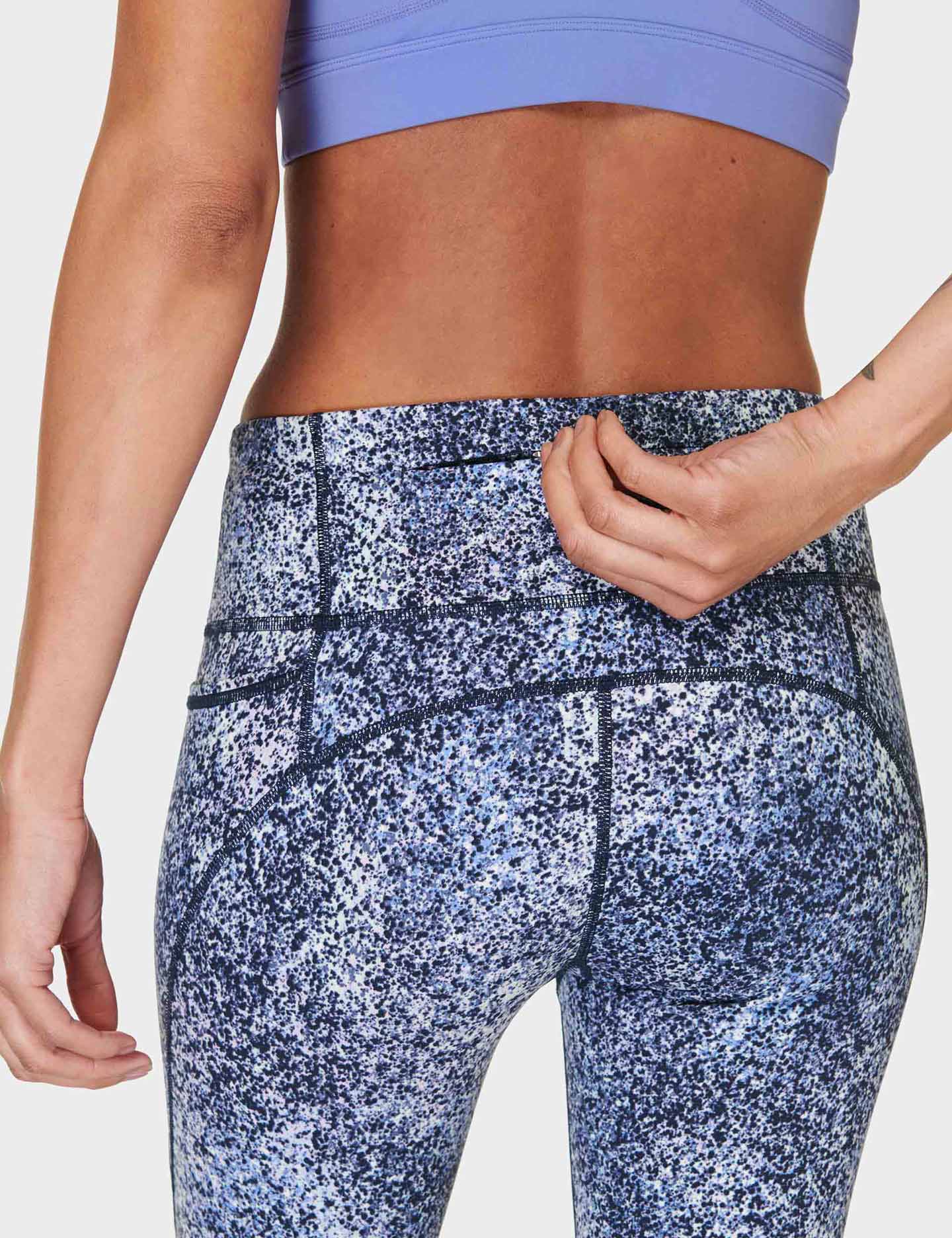 Power 7/8 Gym Leggings for Women - High Waist Yoga Pants with Blue Speckle Print - Moisture Wicking Workout Leggings for Running, Training & Lounge Wear