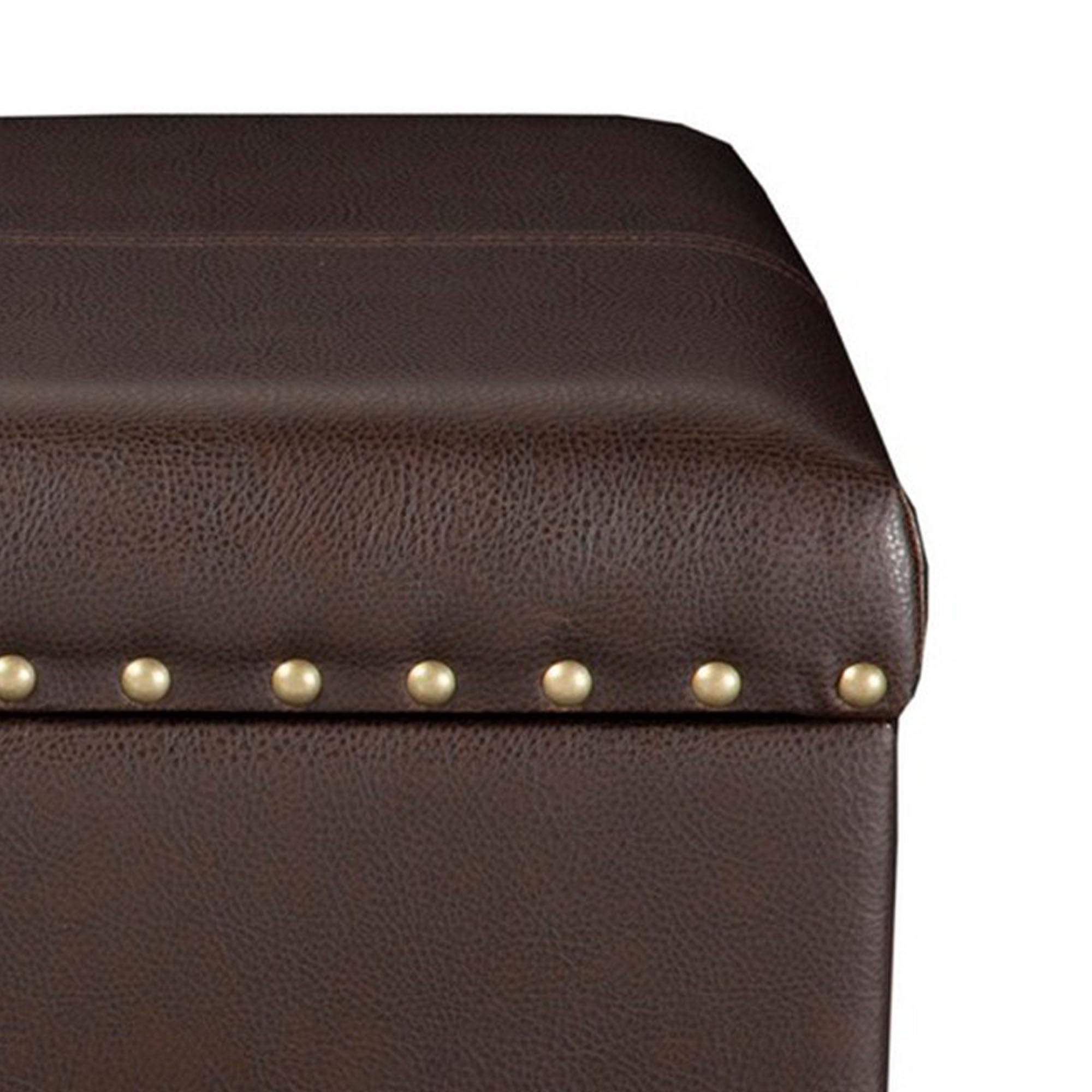 Benjara Brown Wooden Storage Bench with Nail Head Trim Accent - Stylish Entryway Seating & Shoe Storage for Living Room, Bedroom, or Hallway