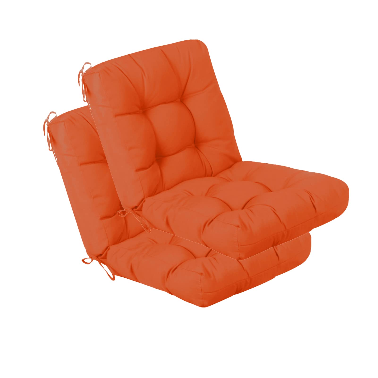 QILLOWAY Outdoor Chair Cushions Set of 2 - Tufted Seat & Back Pillows for Patio Furniture, Water-Resistant Spring Summer Replacement Cushions (Orange) - Perfect for Garden, Poolside, and Deck Relaxation
