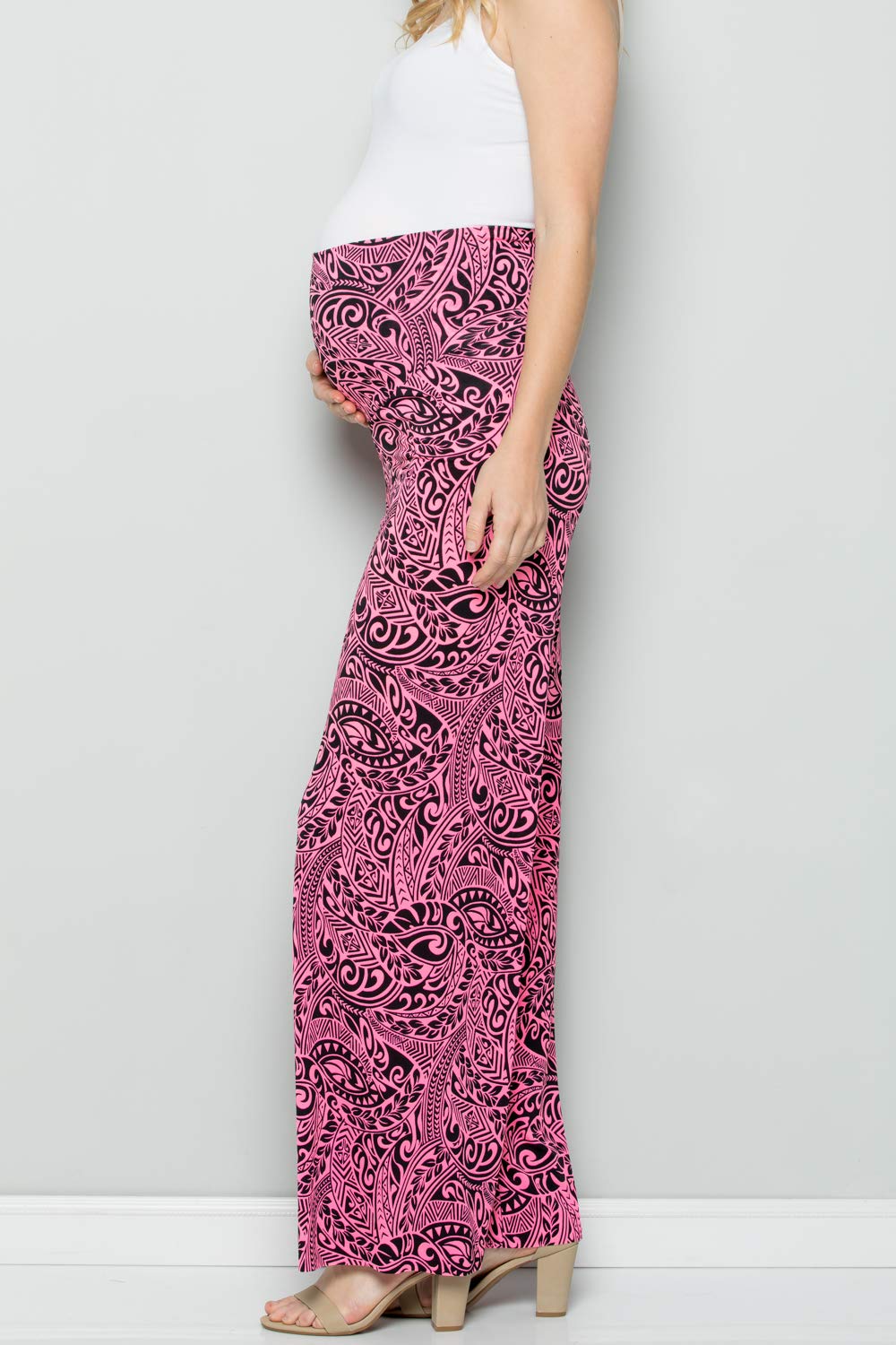 Stylish Maternity Palazzo Pants for Women - Bohemian Floral Print with Tummy Control - Comfortable Pregnancy Pants for Casual Wear, Work & Relaxation