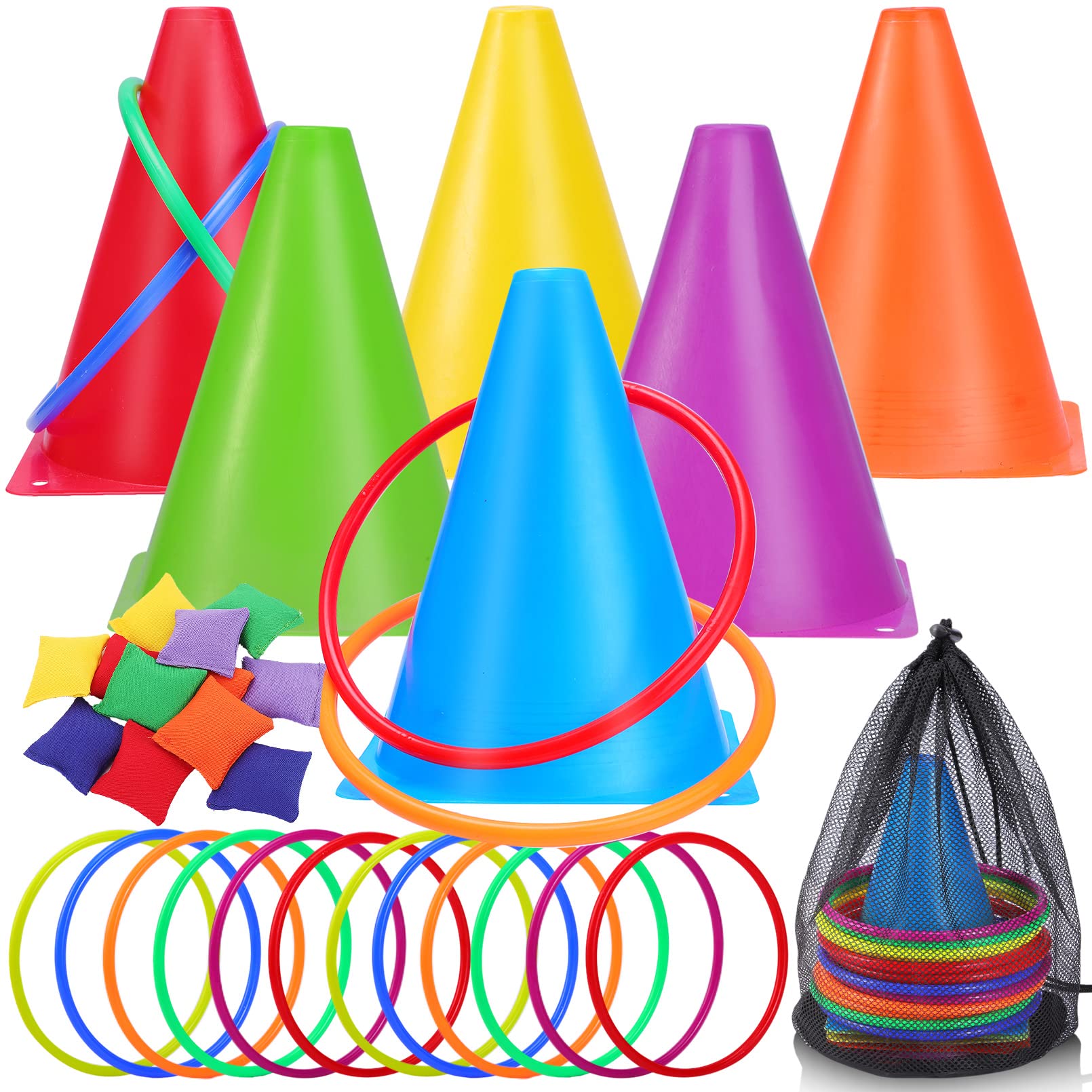3 in 1 Carnival Games Set - 31PCS Outdoor Lawn Party Games Combo with Cones, Bean Bags & Ring Toss for Kids & Adults - Perfect for Backyard BBQs, Birthday Parties, Picnics & Family Gatherings