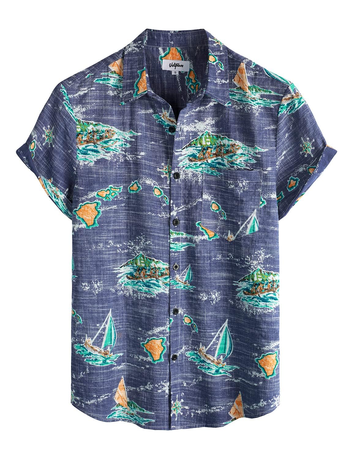 VATPAVE Men's Hawaiian Shirts - Tropical Floral Short Sleeve Button Down Shirt with Front Pocket | Casual Beachwear for Summer Vacation, Luau Party & Island Getaway