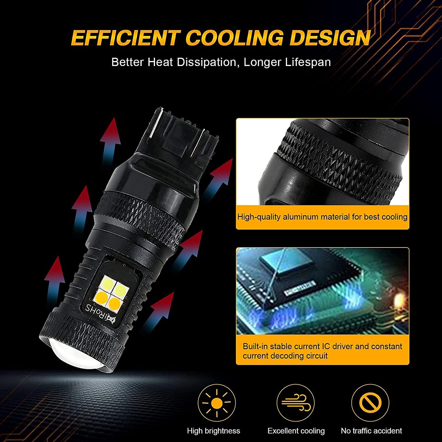 T20 7443 7440 LED Front Turn Signal & DRL Light Bulbs - 300% Brighter Dual Color Switchback (White/Amber) - 2 Pack - Perfect for Car, Truck, SUV Headlight Upgrades & Customization