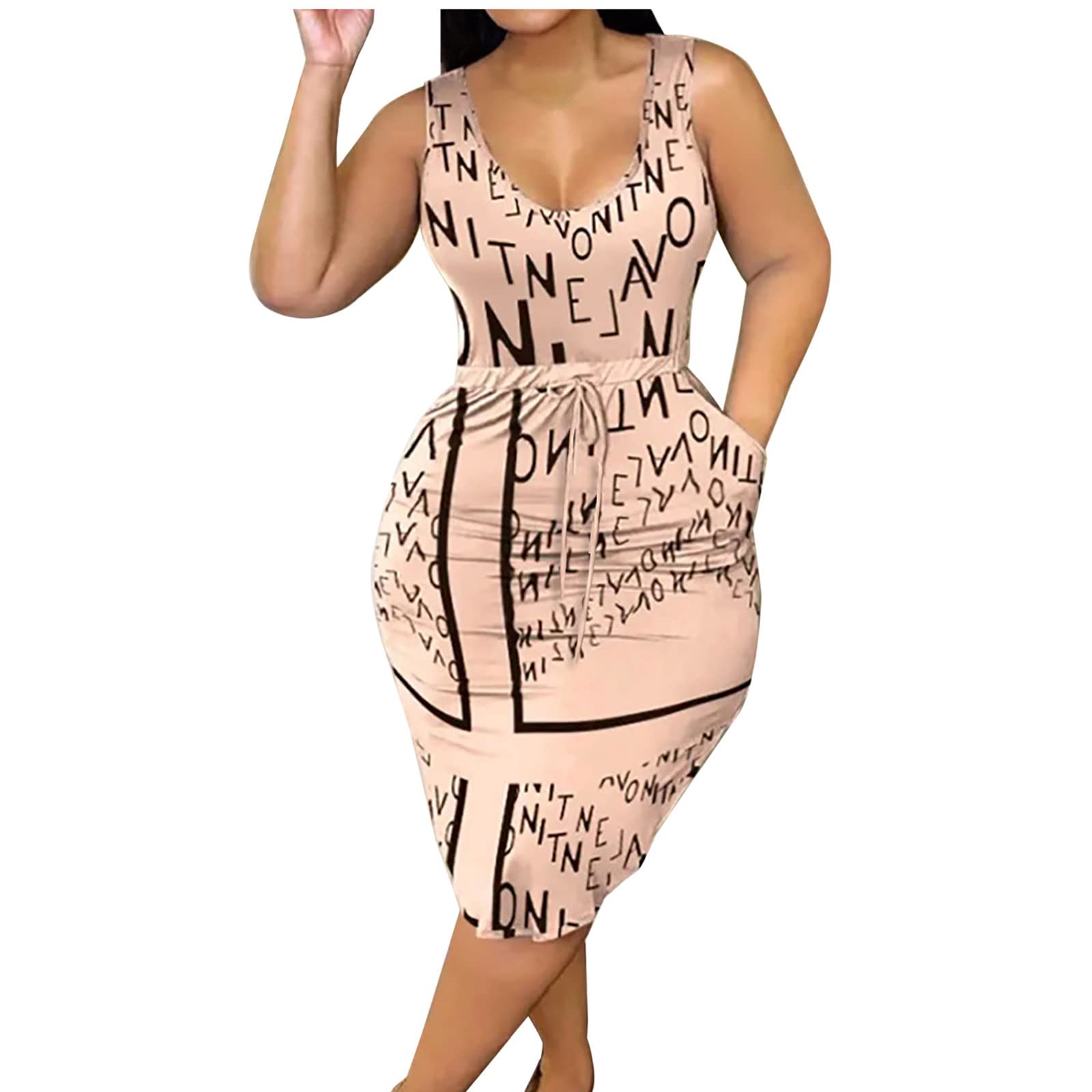 Women's Sleeveless Floral Print Bodycon Dress with Drawstring Waist - Sexy Party, Beach & Evening Wear for Summer Outfits & Night Out Occasions