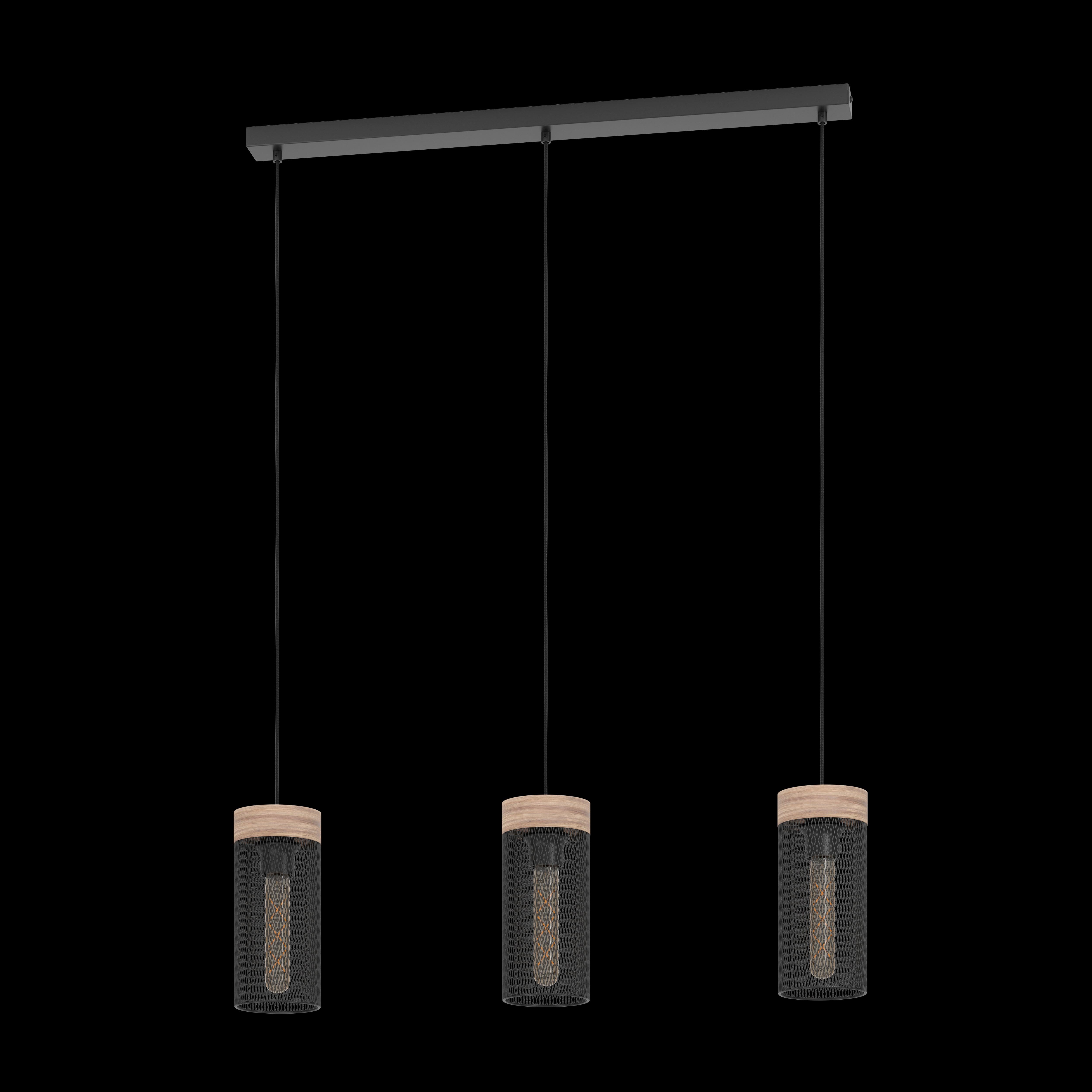 Eglo Kilnsdale 3-Light Wood & Black Metal Mesh Ceiling Pendant Light Fixture - Perfect for Dining Room, Kitchen Island, or Living Room Lighting