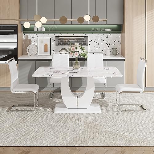 White Table With 4 White Chairs