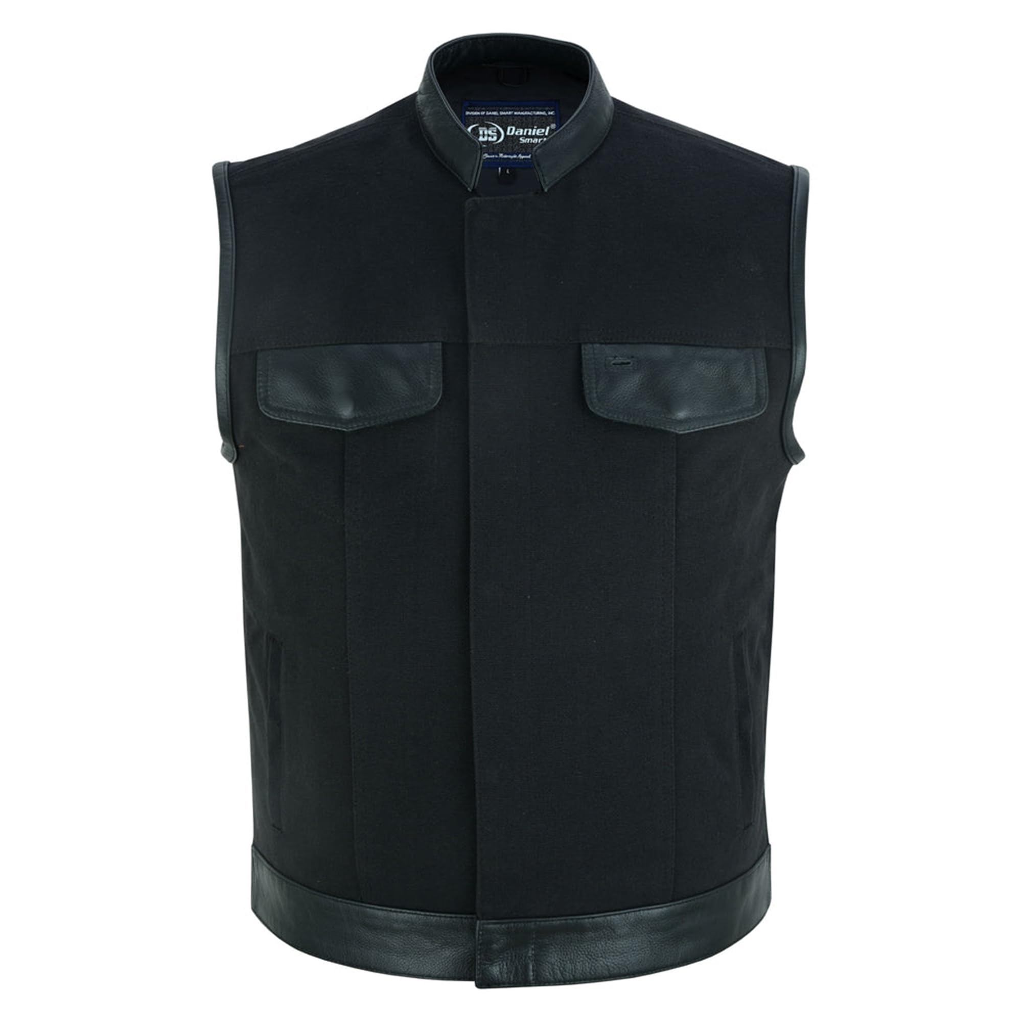 Daniel Smart Men’s Canvas Motorcycle Vest with Leather Detailing & Concealment Armory Pocket - Stylish Biker Jacket for Riding, Outdoor Adventures & Casual Wear