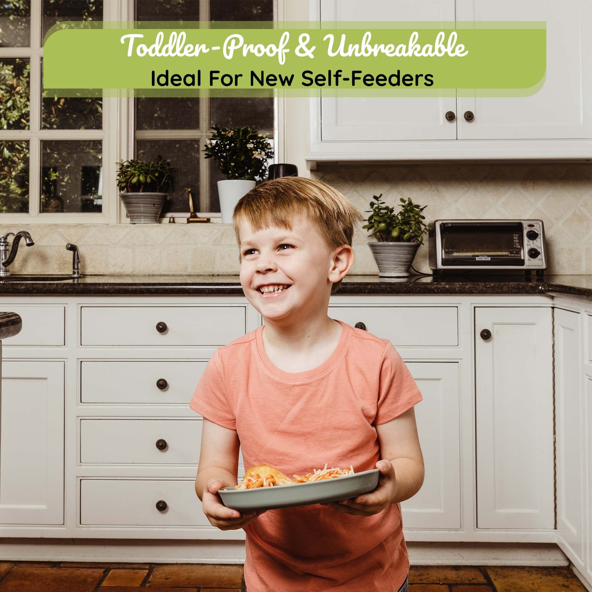 WeeSprout Baby & Toddler Non-Suction Plates with Lids - 100% Food Grade Silicone Plates & Hard Plastic Lids - Unbreakable, Microwave & Dishwasher Safe - 3 Pack for Easy Mealtime at Home or On-the-Go