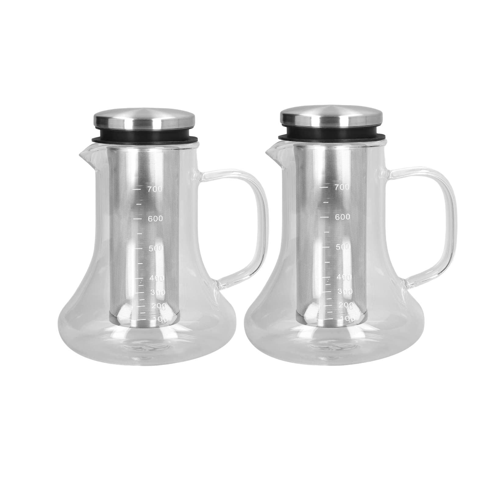 2Pcs Cold Brew Coffee Maker & Tea Infuser - 700ml Glass Pitcher with Handle & Removable Mesh Filter - Perfect for Iced Coffee, Tea, and Fruit Infused Water at Home or Office