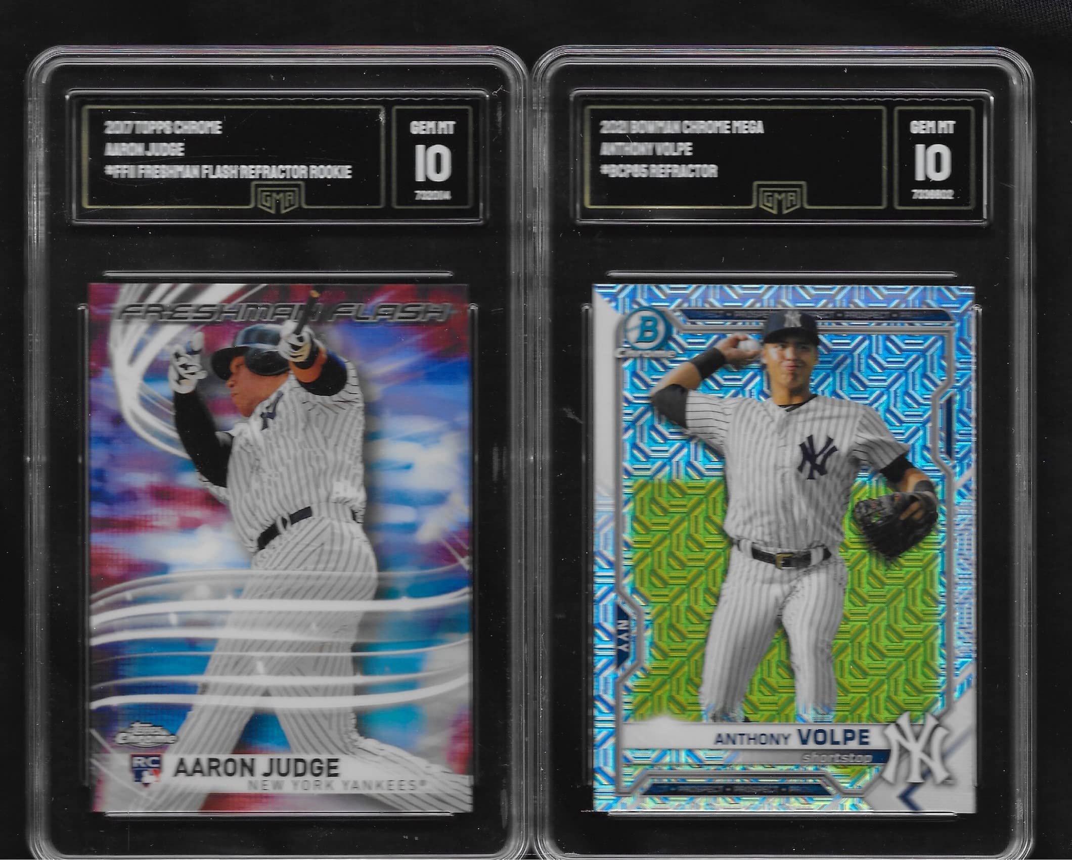 Aaron Judge & Anthony Volpe 2-Card Rookie Refractor Lot - GMA Graded GEM MINT 10 - MLB Superstar MVP & Starting Shortstop - Perfect for Baseball Card Collectors & Yankees Fans