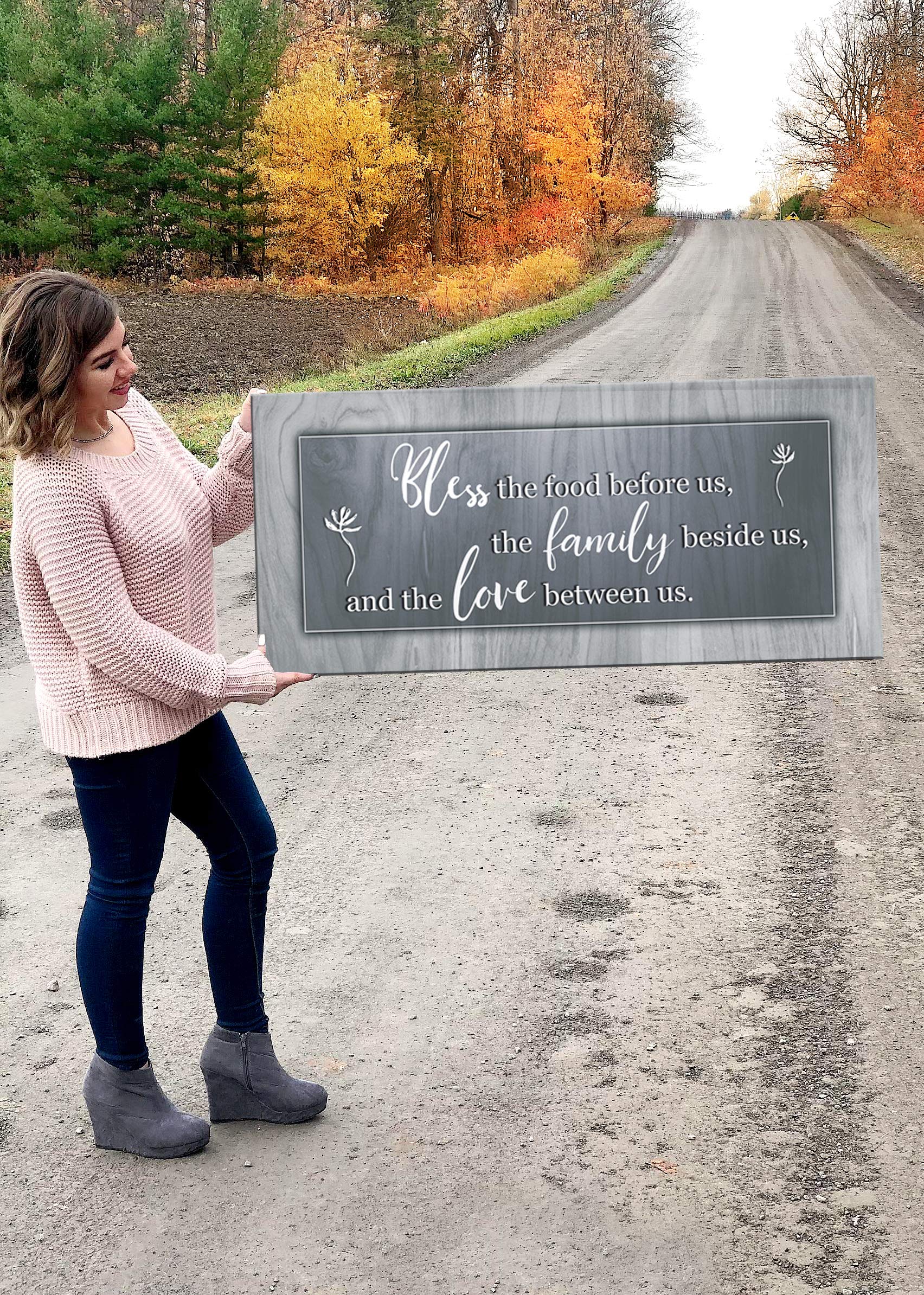 Bless the Food Before Us Framed Wall Art - 42x19 Inch Grey Kitchen & Dining Room Decor Sign for Home, Farmhouse, Restaurant - Perfect for Farmhouse Style Dining Areas & Cozy Kitchen Wall Decor