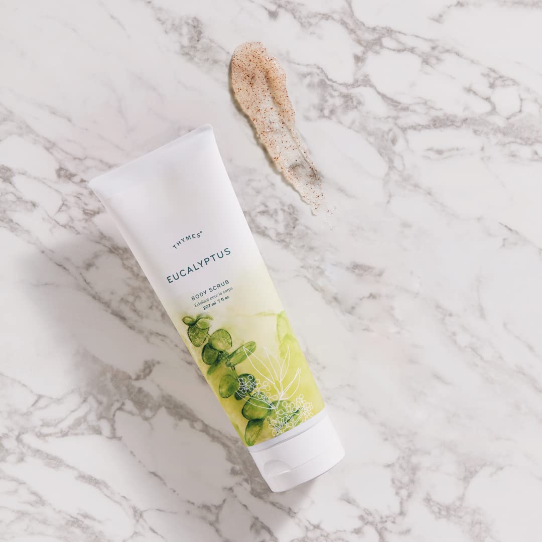 Thymes Eucalyptus Body Scrub - Exfoliating & Moisturizing Skin Care for Body, Face, Hands & Feet - 7 Fl Oz Natural Scrub for Smooth Skin - Perfect for Spa Day, Self-Care Routine & Dry Skin Relief