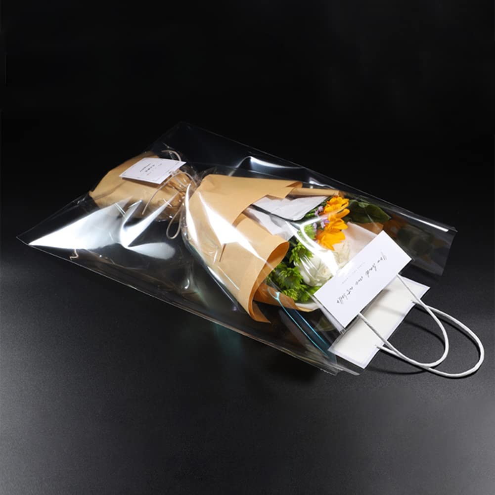 10 Pack Clear PVC Flower Packaging Bags with Handles - Rose Bouquet Gift Wrap Bags for Florist, Wedding, Birthday & Anniversary - Durable Plastic Tote Bags for Flower Arrangements, Bouquet Presentation & Gift Giving