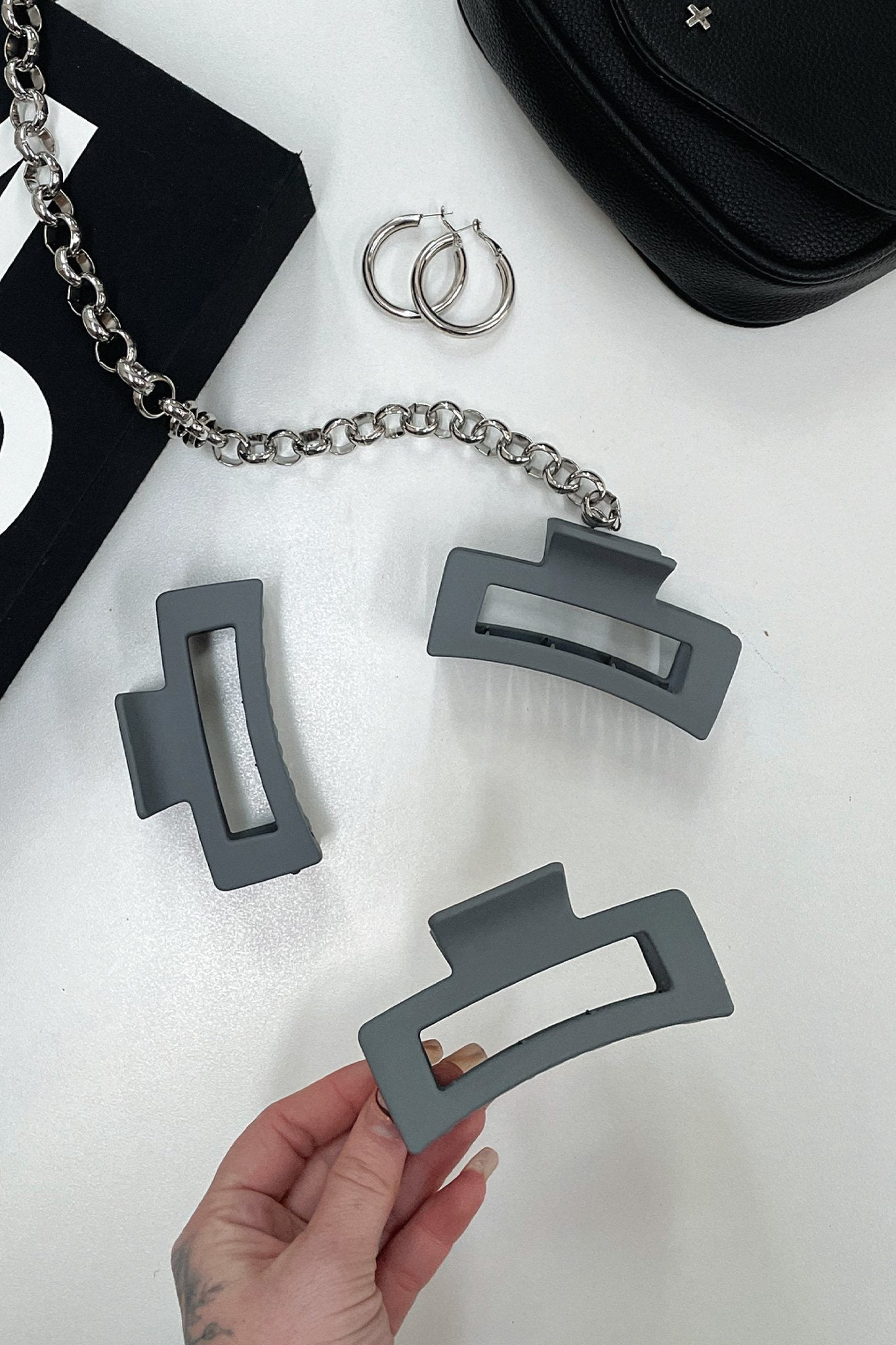 Mika Hair Claw Clip - Grey | Strong Hold Hair Clips for Women | Perfect for Ponytails, Buns & Everyday Hairstyles