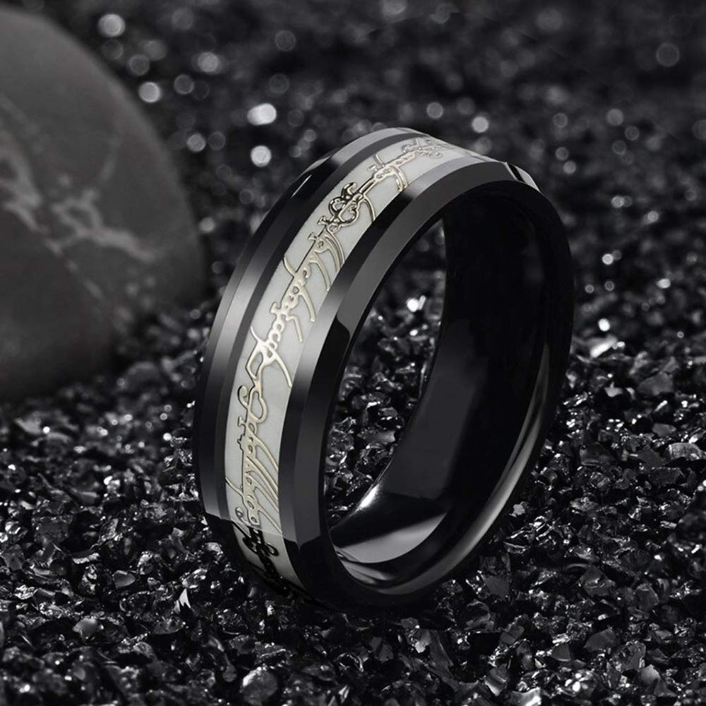 Glow in The Dark Stainless Steel One Ring Band for Men & Women - 8mm Wide Matching Wedding Rings Set - Perfect Couples Gift for Birthday, Anniversary & Holidays - Ideal for Nighttime Wear & Special Occasions