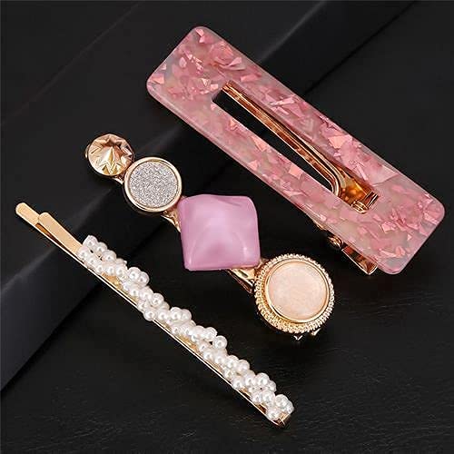 NGEL Acrylic Hair Clips for Women - Pearl & Metal Hair Pins Set, Fashion Hair Accessories for Girls (Pink) - Perfect for Parties, Weddings & Everyday Styling
