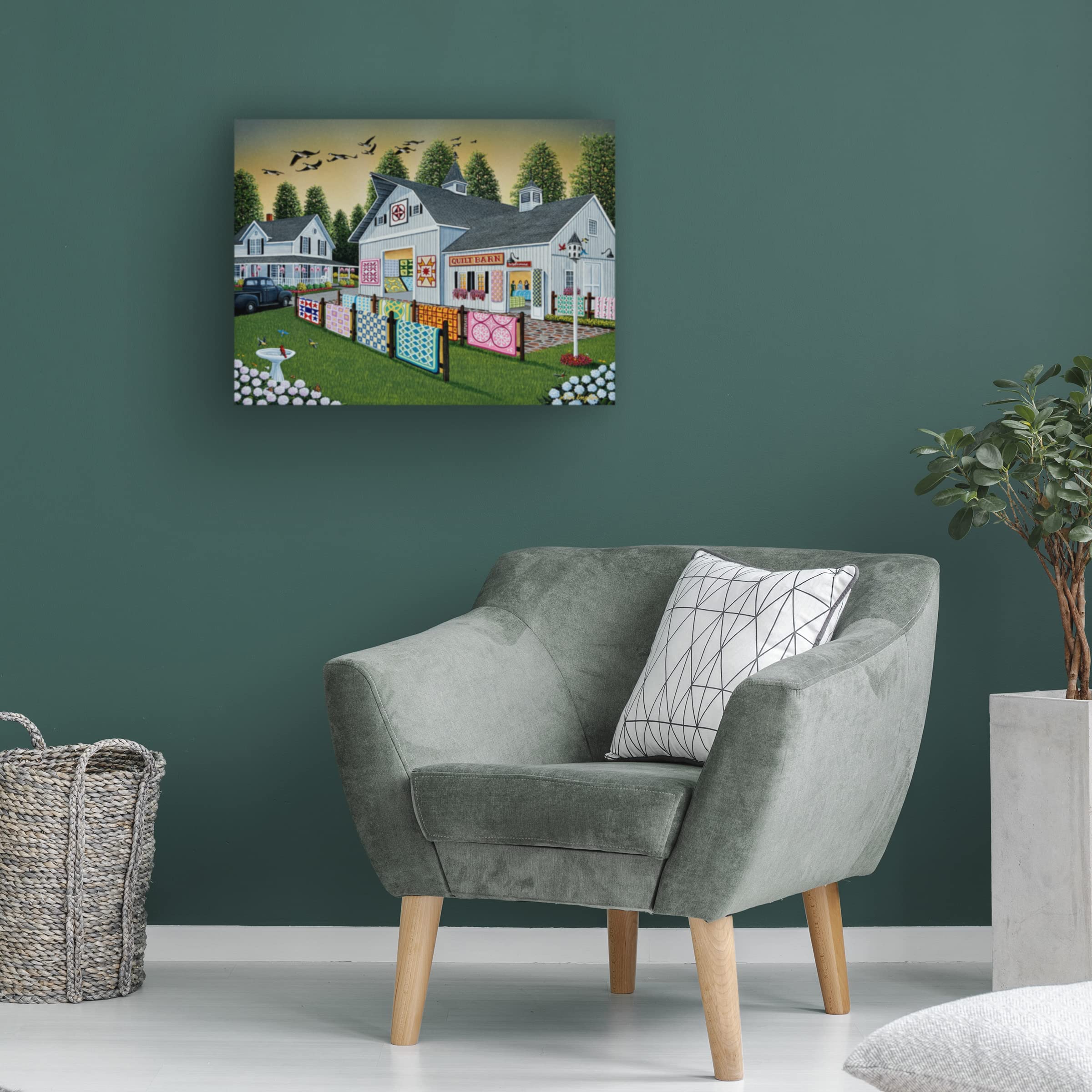 Trademark Fine Art 'Quilt Barn' Canvas Wall Art by Don Engler - Hand-Painted Country Farmhouse Decor for Living Room, Bedroom & Office