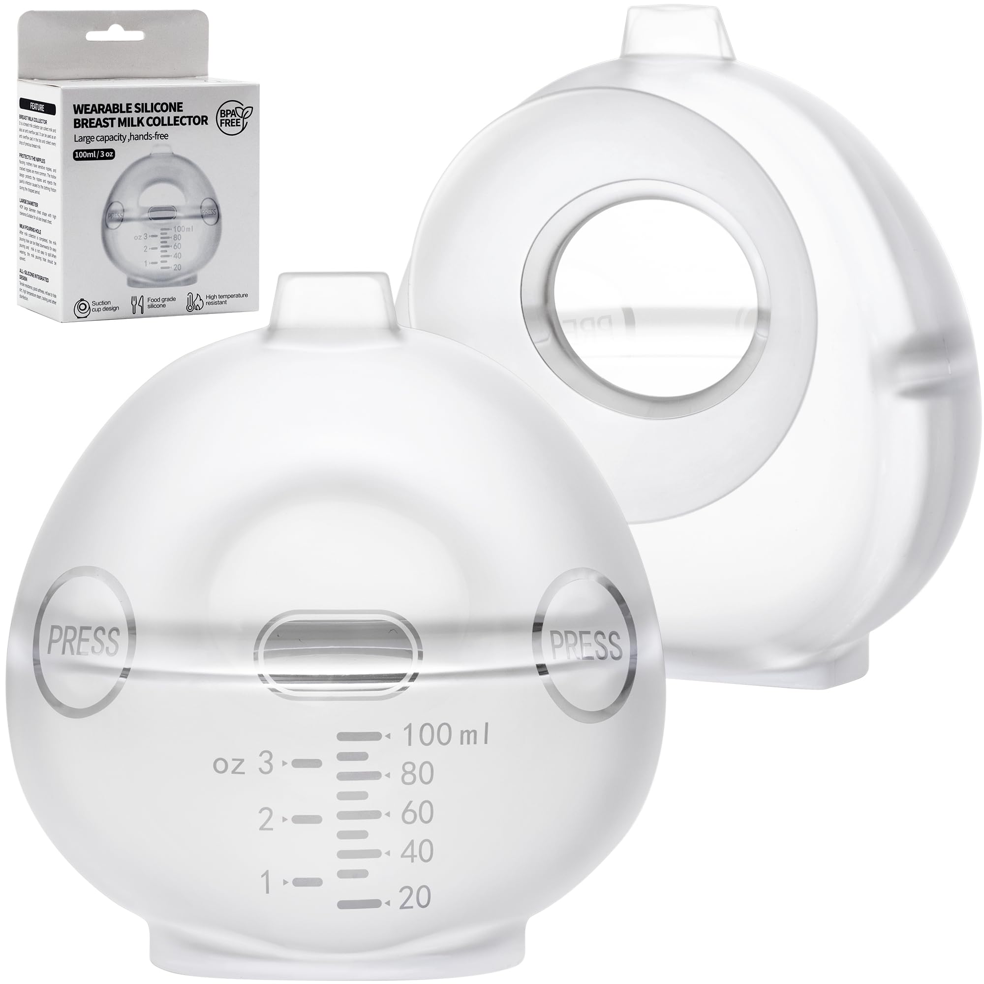 Wearable Hands-Free Breast Pump | Manual Silicone Milk Collector Shell for Nursing Moms | 3.4oz/100ml Breastfeeding Essentials (2-Pack) – Perfect for Discreet Pumping at Work, Travel & On-the-Go