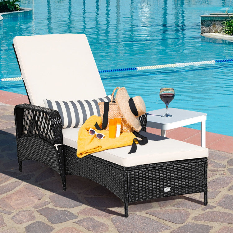 Costway Outdoor Wicker Chaise Lounge Chair with Adjustable Backrest & Thick Cushion - Patio Furniture for Poolside, Garden, and Backyard Relaxation