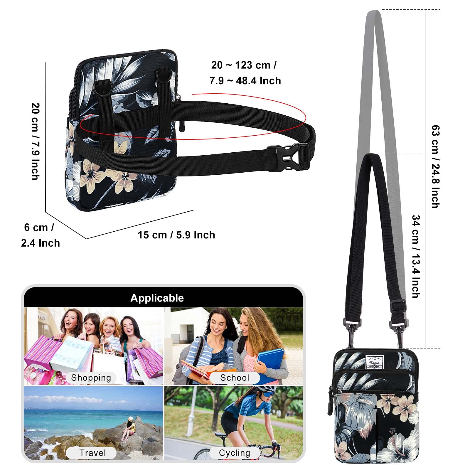 KAMO Multifunction Crossbody Phone Bag - Waterproof Waist Pack with Triple Zipper for iPhone & Android - Unisex Travel Essentials for Hiking, Running, Shopping & Outdoor Activities (Women & Men)