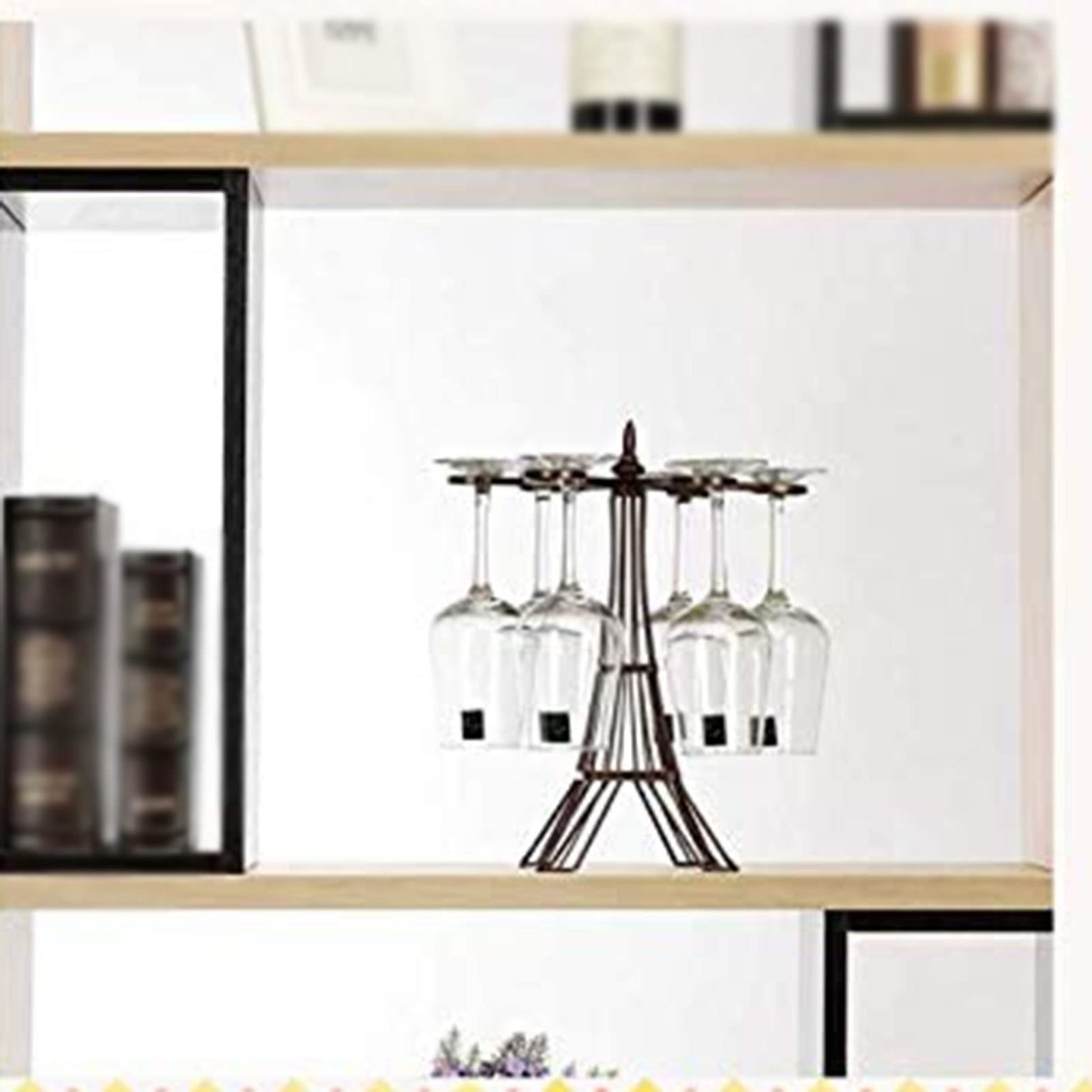 Freestanding Wine Glass Holder with 6 Hooks - Tabletop Stemware Rack for Red Wine Glasses - Barware Storage Organizer for Home, Kitchen & Party Use