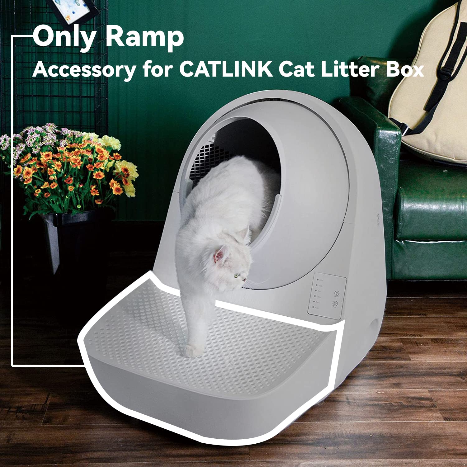 CATLINK Cat Litter Box Ramp - Universal Access Ramp for Elderly Cats, Kittens & Disabled Pets | Grey Non-Slip Entry Ramp | Reduces Tracking & Mess | Perfect for Self-Cleaning Litter Boxes | Ideal for Senior Cats, Recovering Pets & Multi-Cat Households