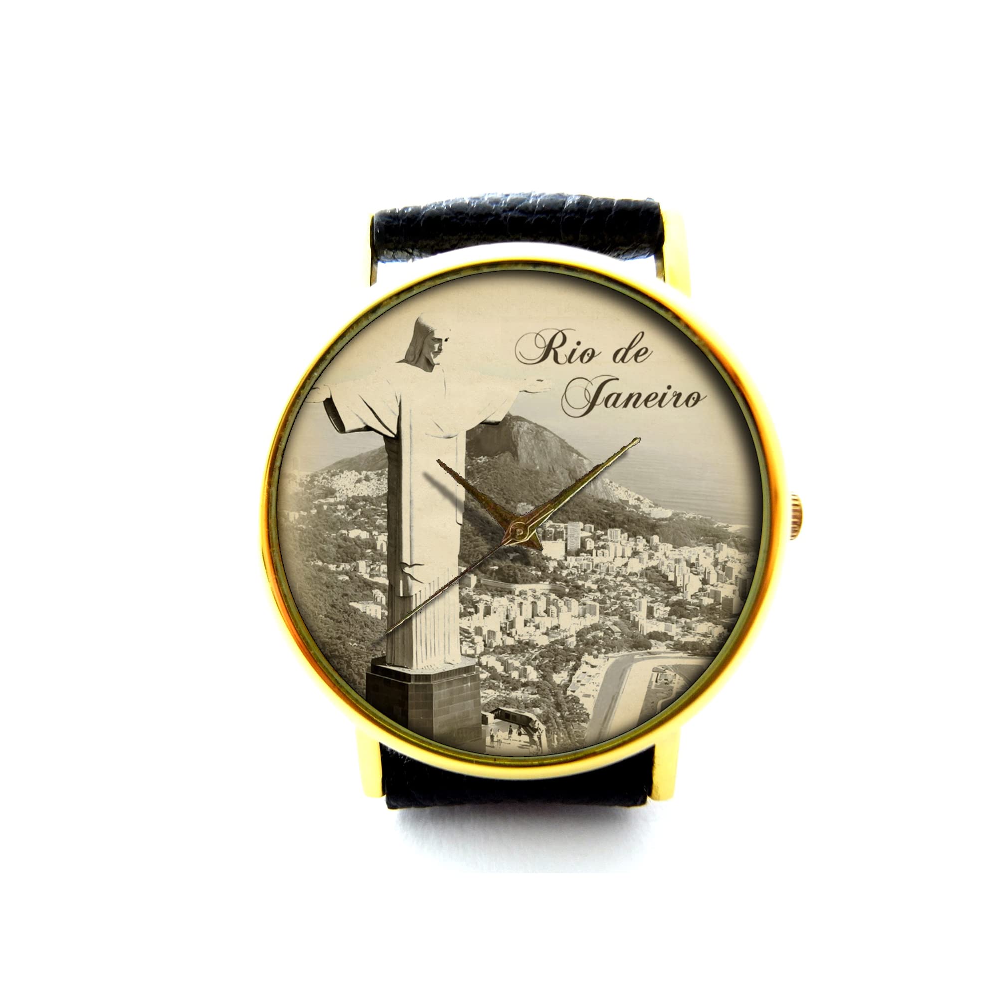 Rio Cristo Redentor Leather Watch - Handmade Genuine Leather Bracelet for Travel & Gifts