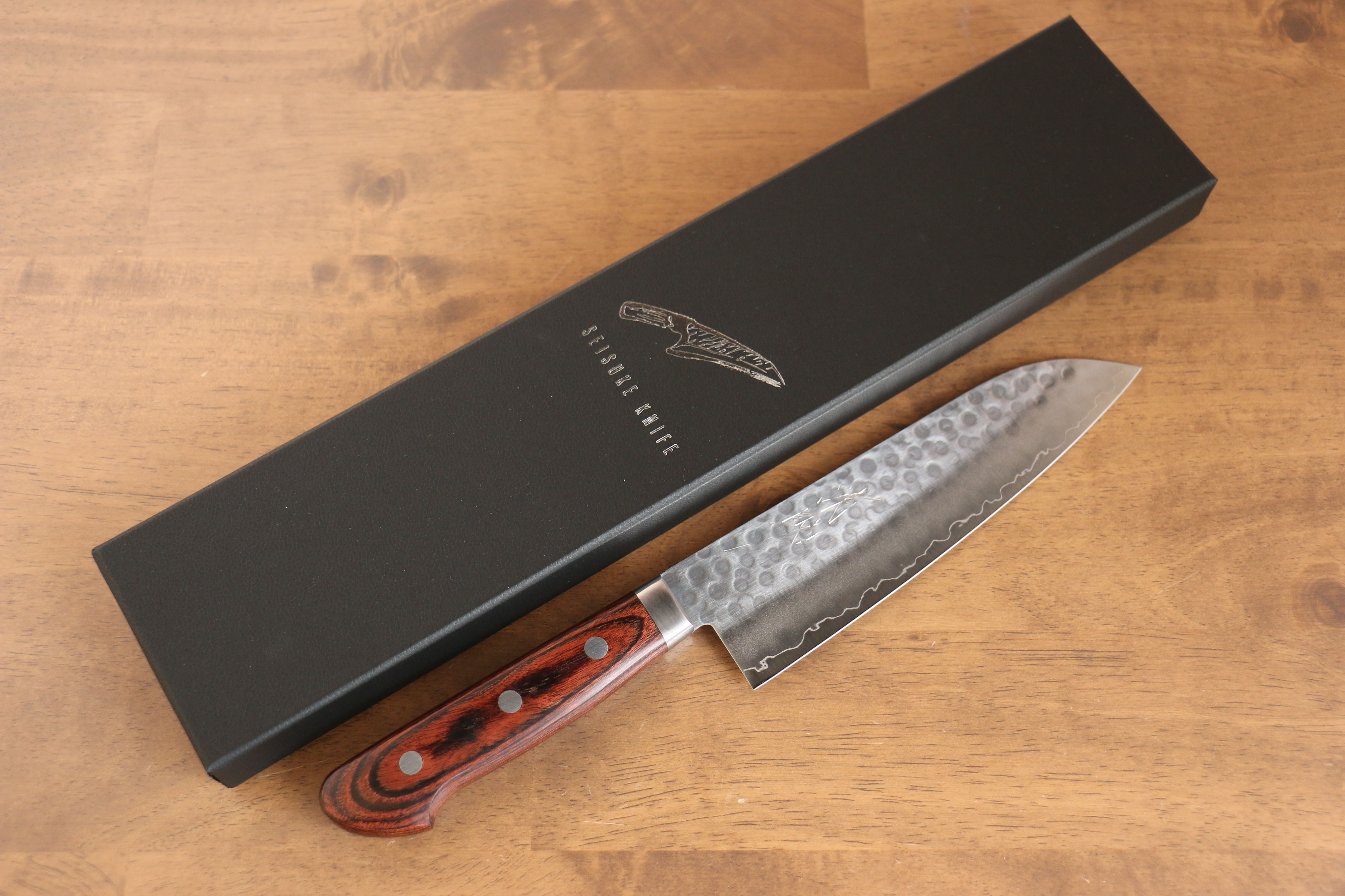 Premium Seisuke Swedish Steel Santoku Knife with Mahogany Handle & Black Towel Gift Set - Perfect for Home Chefs, Cooking Enthusiasts & Gourmet Gifts