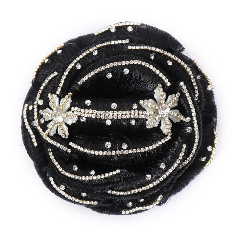 NAVMAV Women's Artificial Juda Hairpiece with Stone Work - Hair Bun Extension for Women & Girls - Perfect for Weddings, Parties & Special Occasions