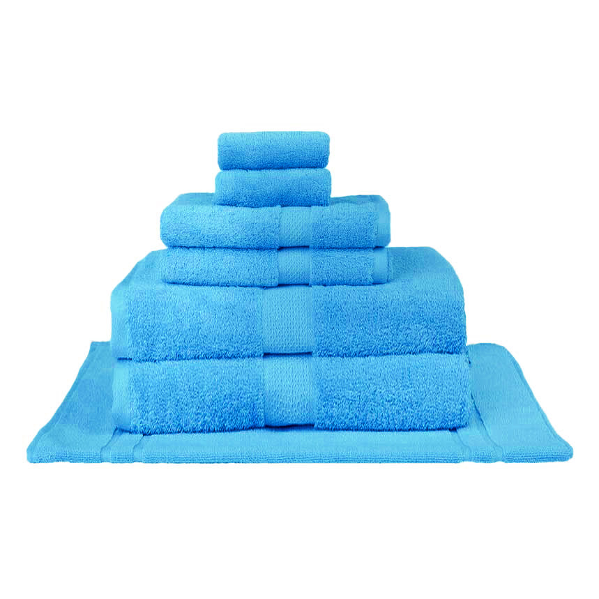 Premium 100% Combed Cotton Bath Towel Set - 7 Piece Ultra Soft & Absorbent Aqua Blue Towels for Spa, Gym, Beach & Luxury Bathroom Decor