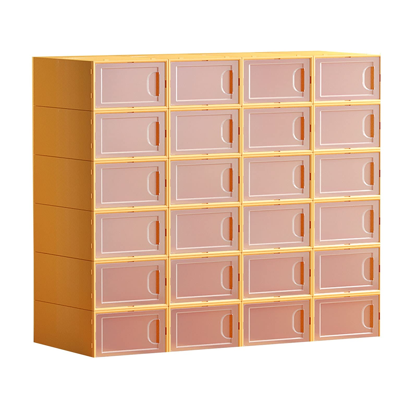 24-Piece SUNDAY HOME Stackable Plastic Shoe Organizer Box with Door - Yellow Shoe Storage Bins for Sneakers & Footwear | Perfect for Closet Organization & Entryway Display Cases