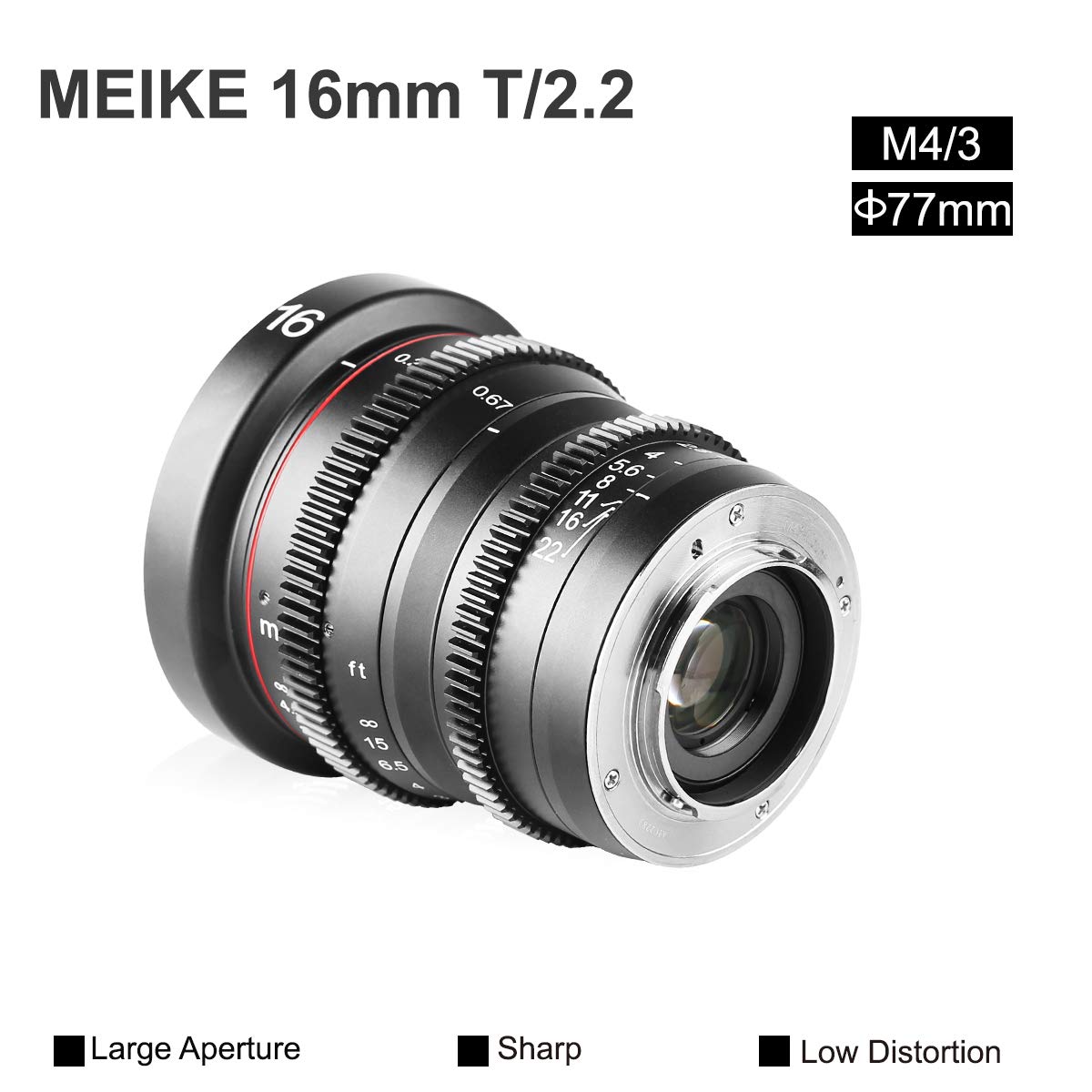 Meike 16mm T2.2 Manual Focus Wide Angle Prime Lens for M43/MFT Mount - Compatible with BMPCC & Micro Four Thirds Cameras - Perfect for Cinematic Shots, Vlogging & Low Light Photography