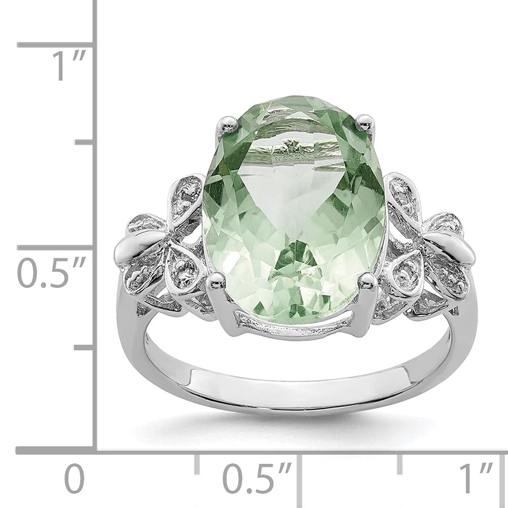0.01Ct Sterling Silver Rhodium-Plated Green Quartz & Diamond Ring for Women | Elegant Jewelry Gift for Anniversary, Birthday & Special Occasions